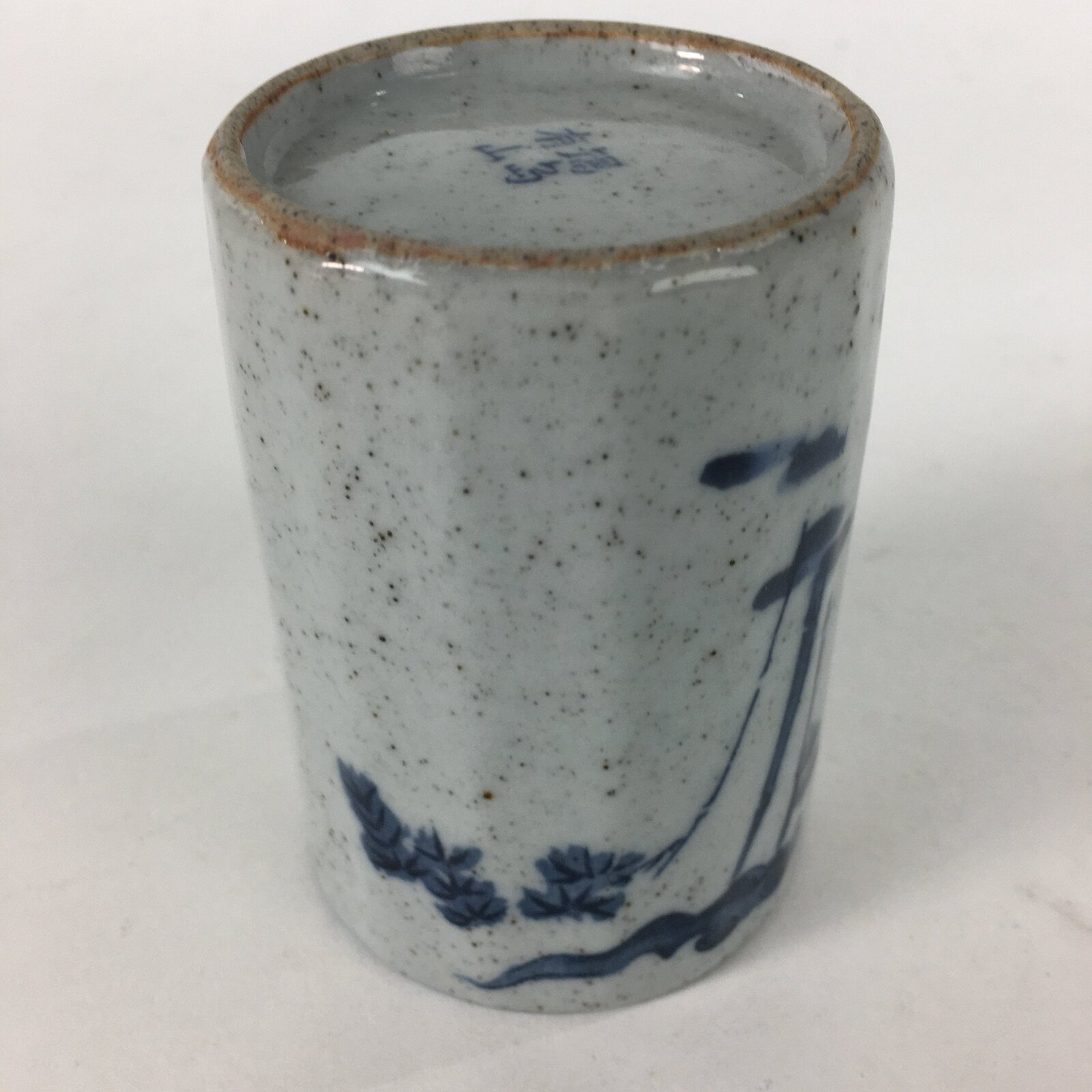 Japanese Ceramic Teacup Yunomi Vtg Gray Chinese Style Blue Design Sencha TC235