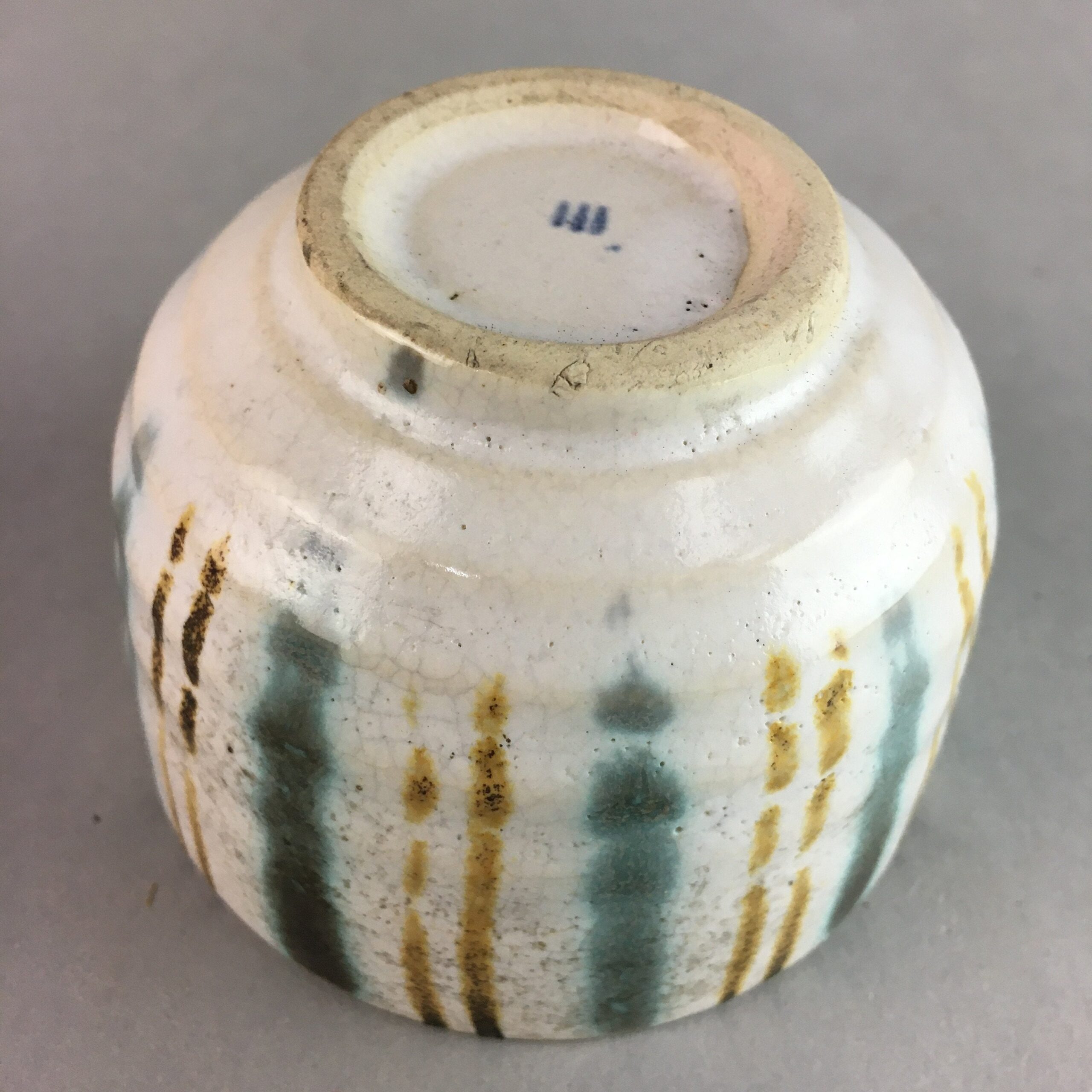 Japanese Ceramic Teacup Yunomi Vtg Pottery Green Brown White Sencha TC114