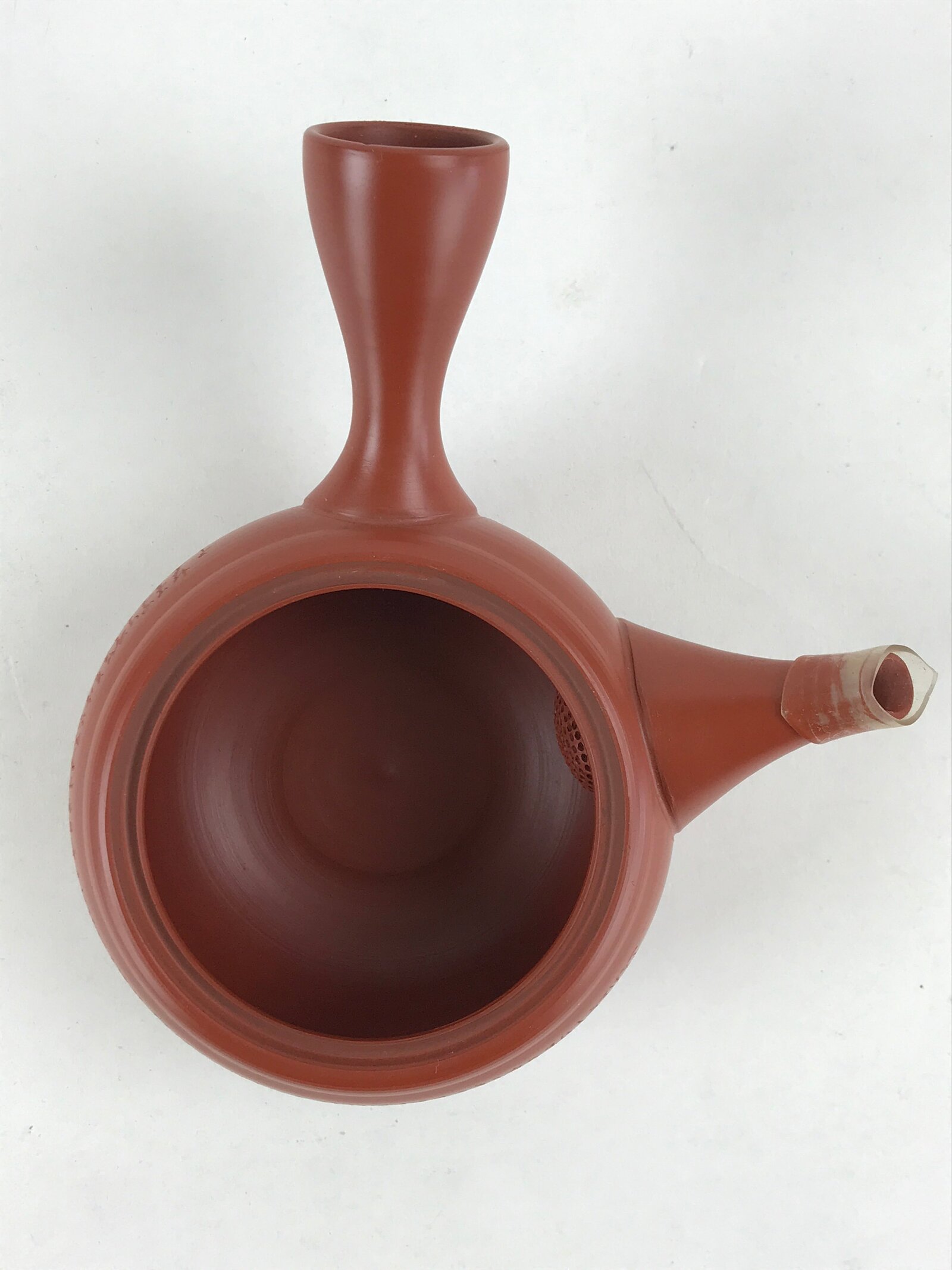 Japanese Ceramic Teapot Kyusu Tokoname Ware Vtg Brown Red Clay Poetry PY450