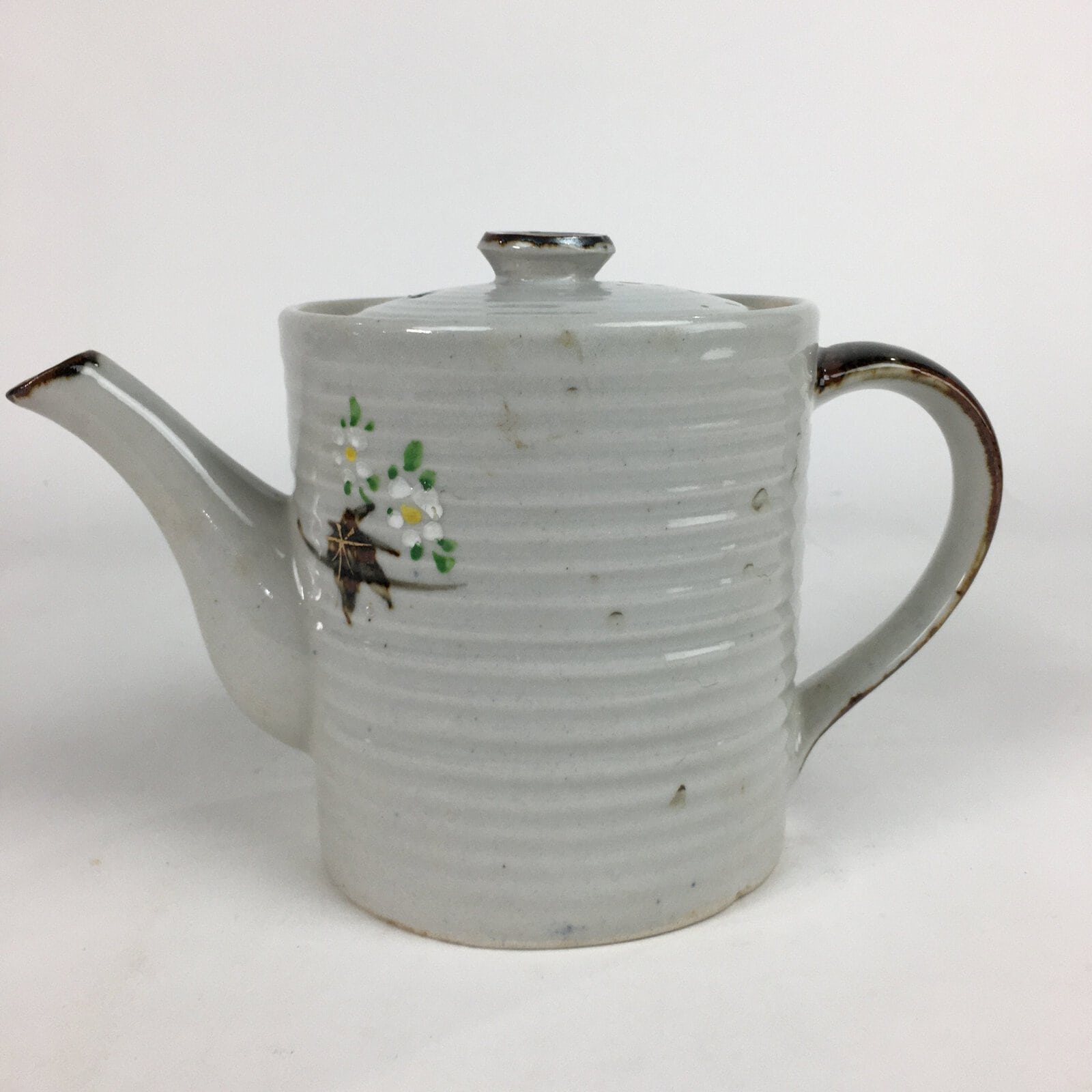 Japanese Ceramic Teapot Vtg Kyusu Gray Autumn Leaves Design Sencha PP541