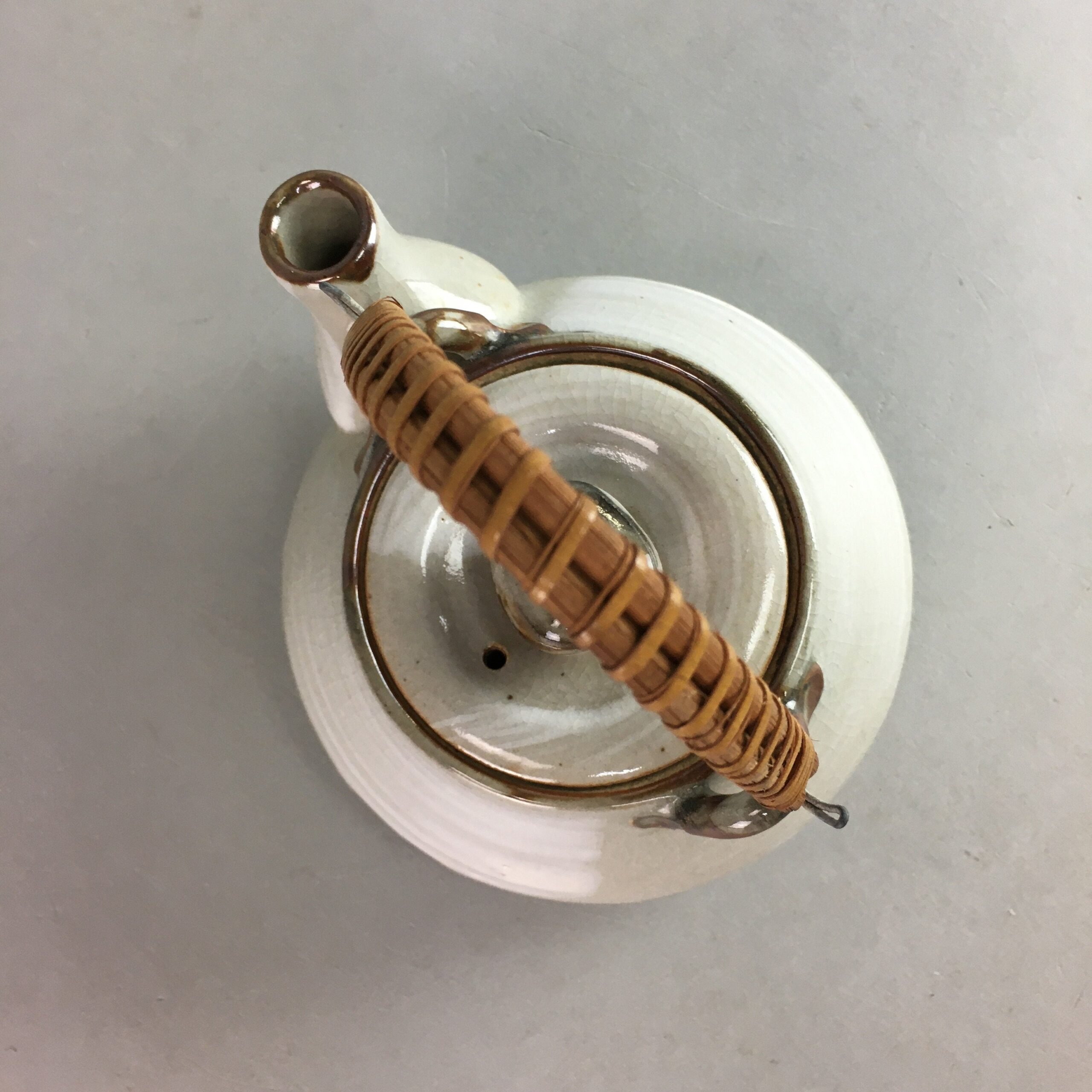 Japanese Ceramic Teapot Vtg Pottery Kyusu Gray Brush Mark White Sencha PT958