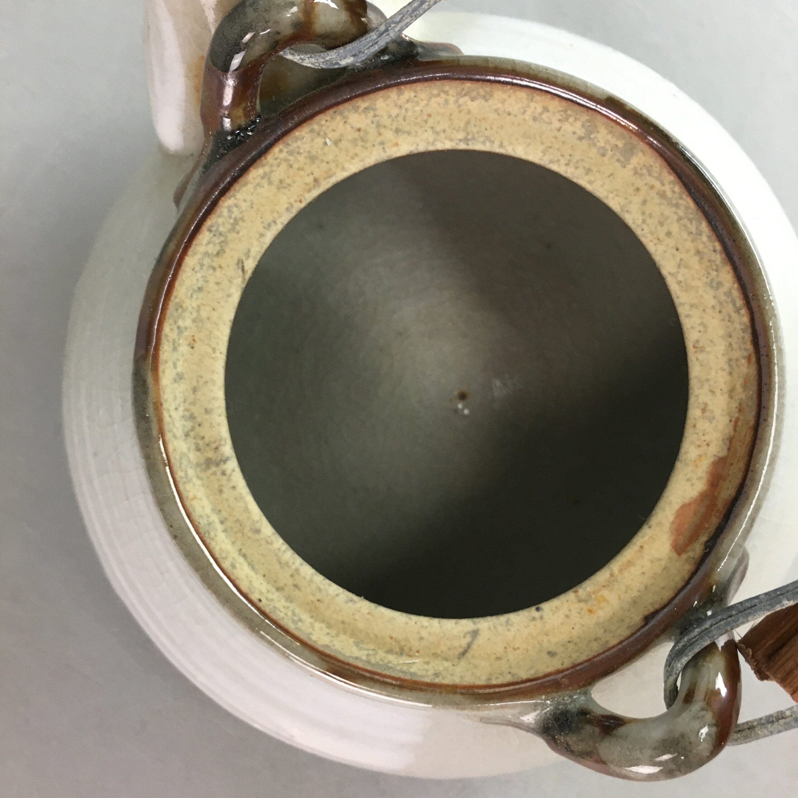 Japanese Ceramic Teapot Vtg Pottery Kyusu Gray Brush Mark White Sencha PT958