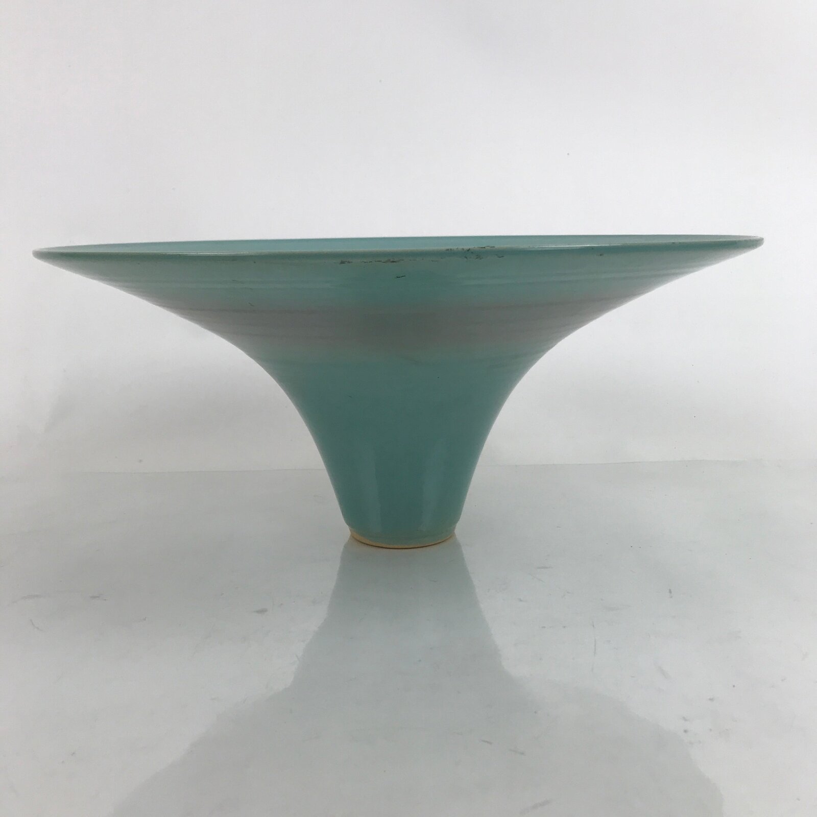 Japanese Ceramic Usubata Suiban Flower Vase Vtg Pottery Ikebana Blue Pink Y69