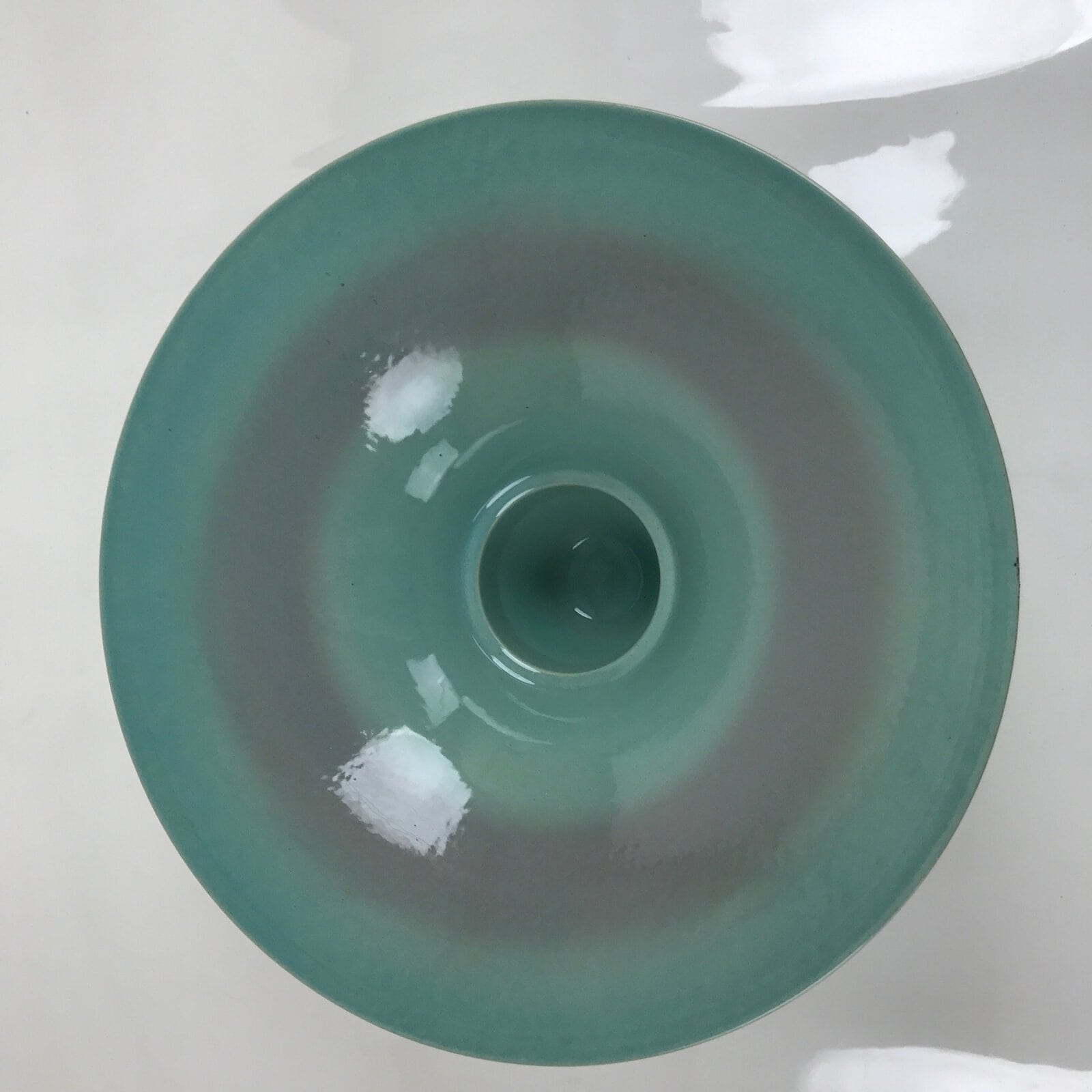 Japanese Ceramic Usubata Suiban Flower Vase Vtg Pottery Ikebana Blue Pink Y69