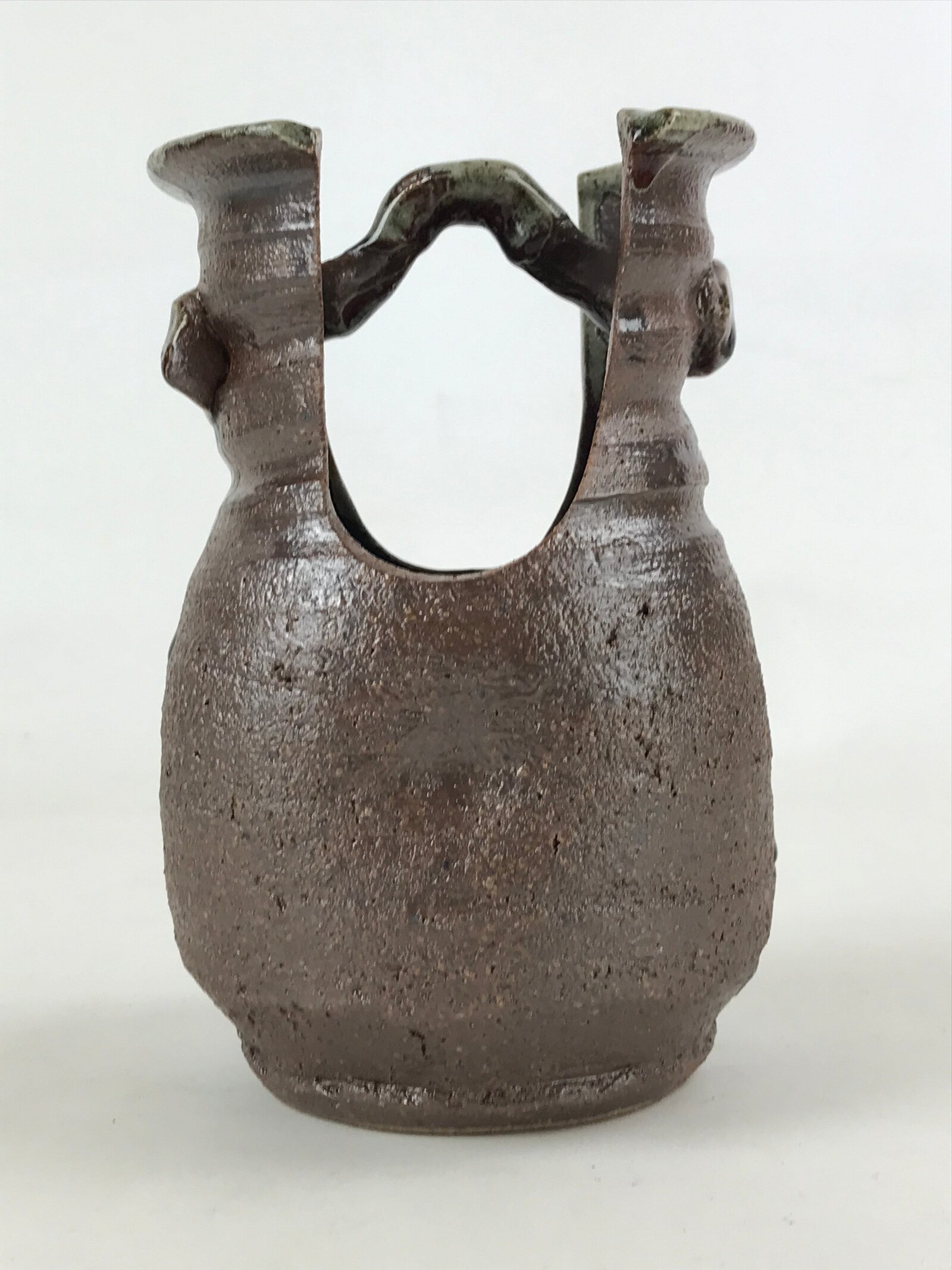 Japanese Ceramic Vase Kabin Vtg Brown Ikebana Flower Arrangement Box FK72