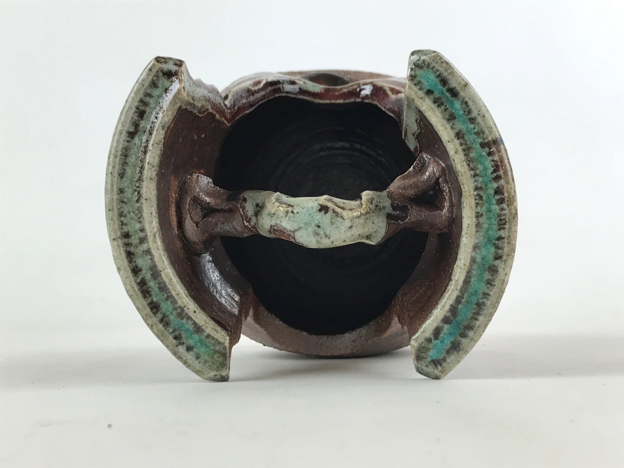 Japanese Ceramic Vase Kabin Vtg Brown Ikebana Flower Arrangement Box FK72