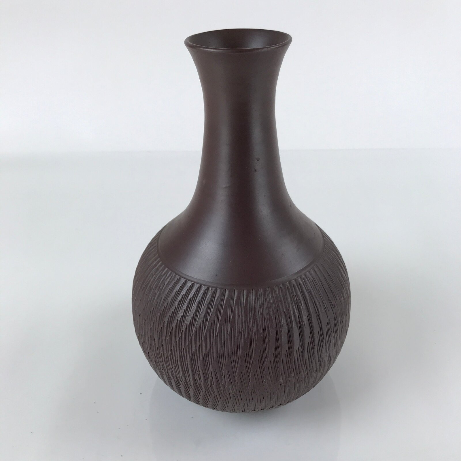 Japanese Ceramic Vase Kabin Vtg Ikebana Flower Arrangement Dark Brown FK93