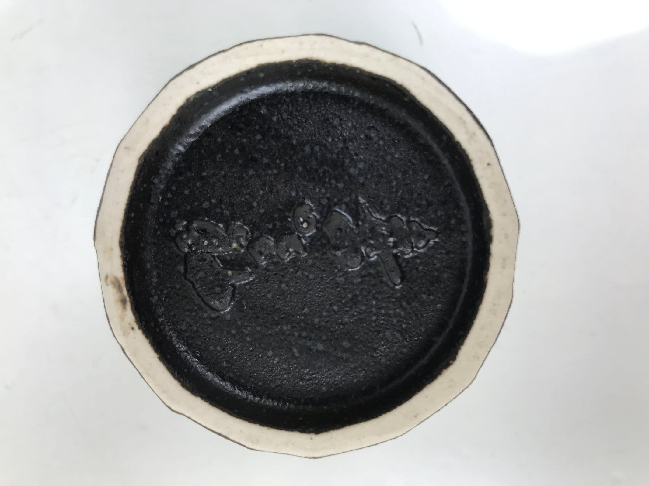 Japanese Ceramic Yunomi Teacup Simple Pottery Vtg Black Sencha Yakimono TC586