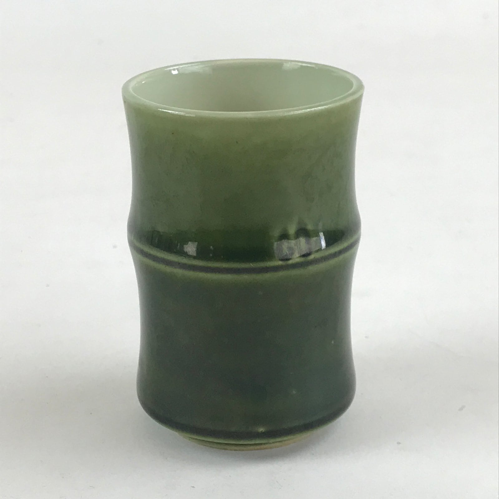 Japanese Ceramic Yunomi Teacup Vtg Pottery Bamboo Shape Green TC354