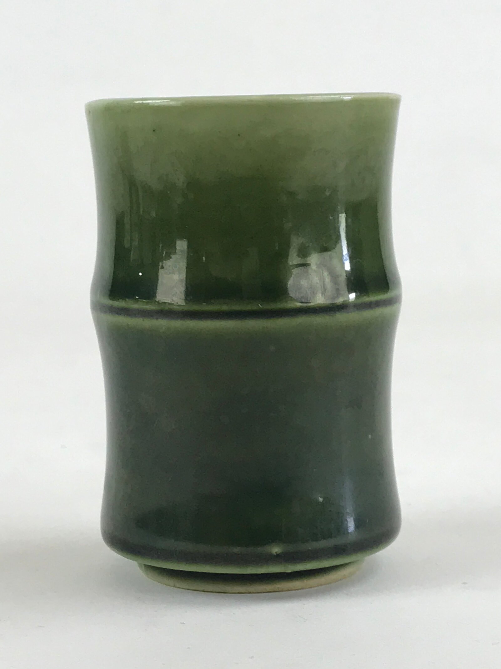 Japanese Ceramic Yunomi Teacup Vtg Pottery Bamboo Shape Green TC354