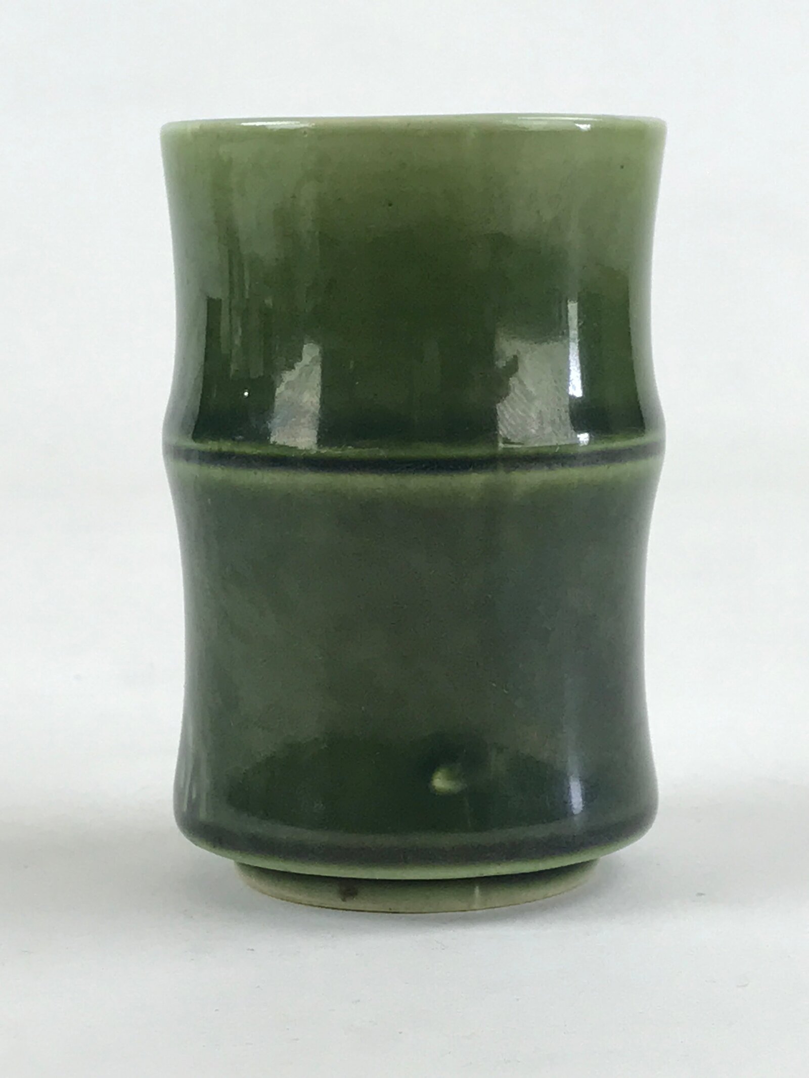 Japanese Ceramic Yunomi Teacup Vtg Pottery Bamboo Shape Green TC354