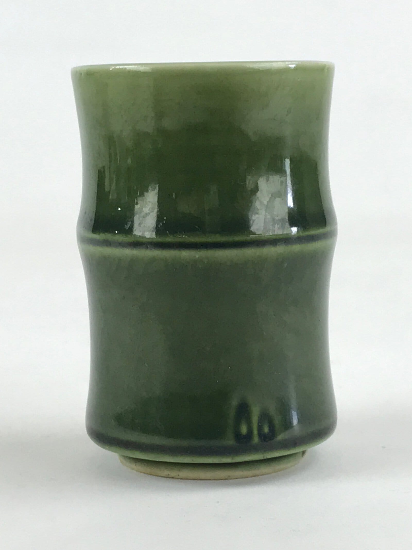 Japanese Ceramic Yunomi Teacup Vtg Pottery Bamboo Shape Green TC354