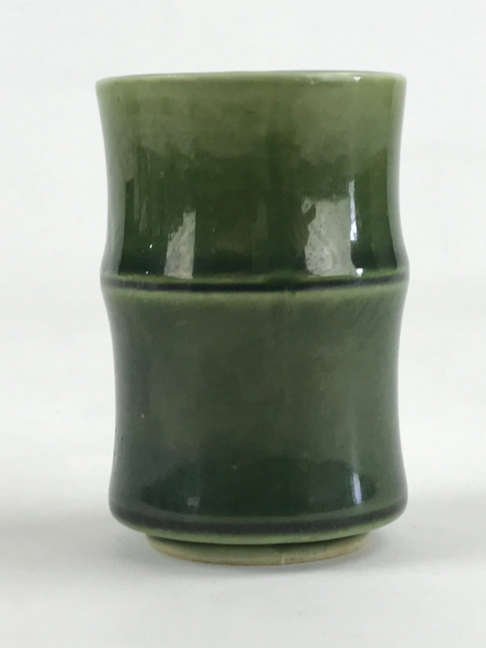 Japanese Ceramic Yunomi Teacup Vtg Pottery Bamboo Shape Green TC354