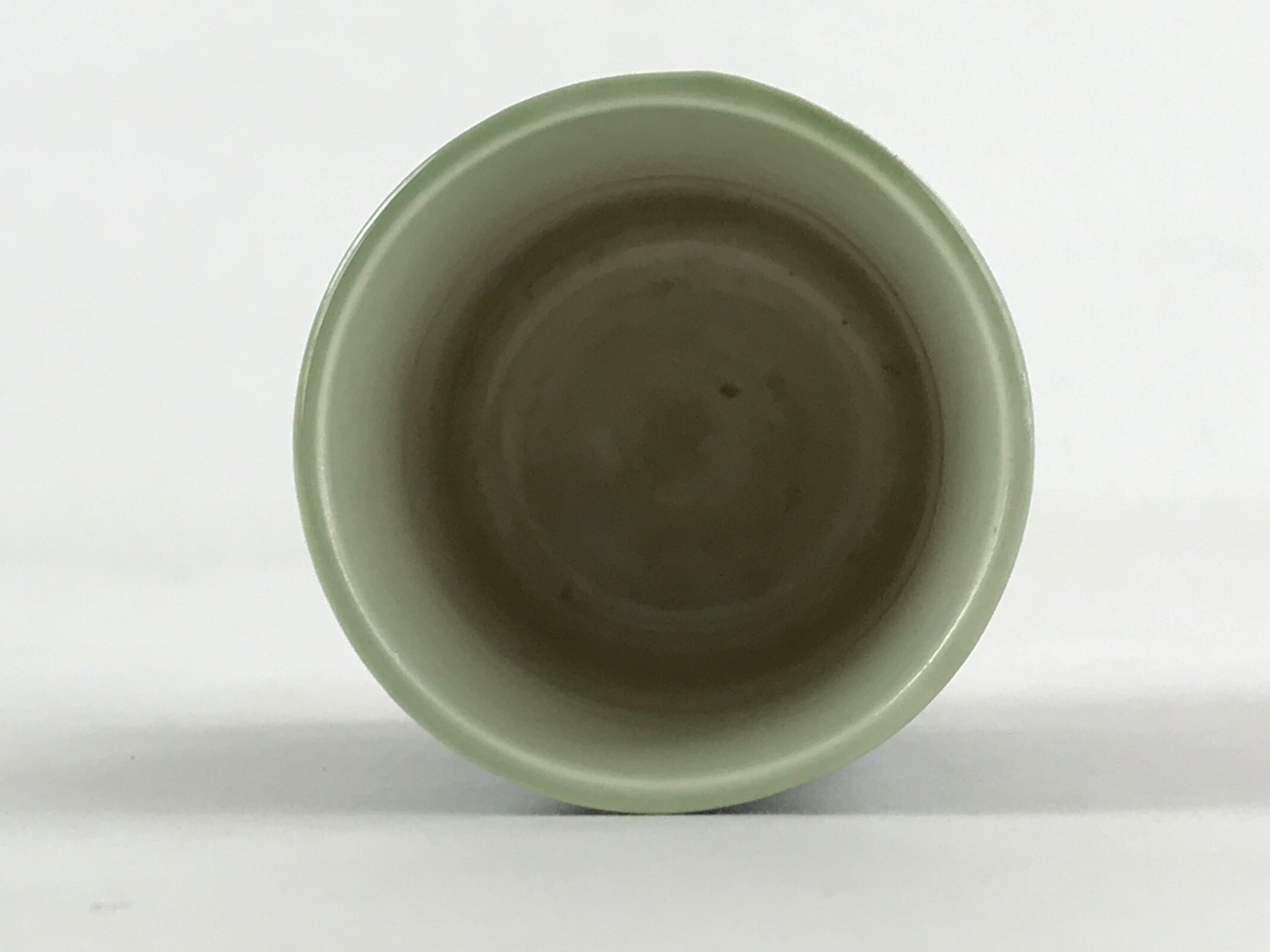 Japanese Ceramic Yunomi Teacup Vtg Pottery Bamboo Shape Green TC354