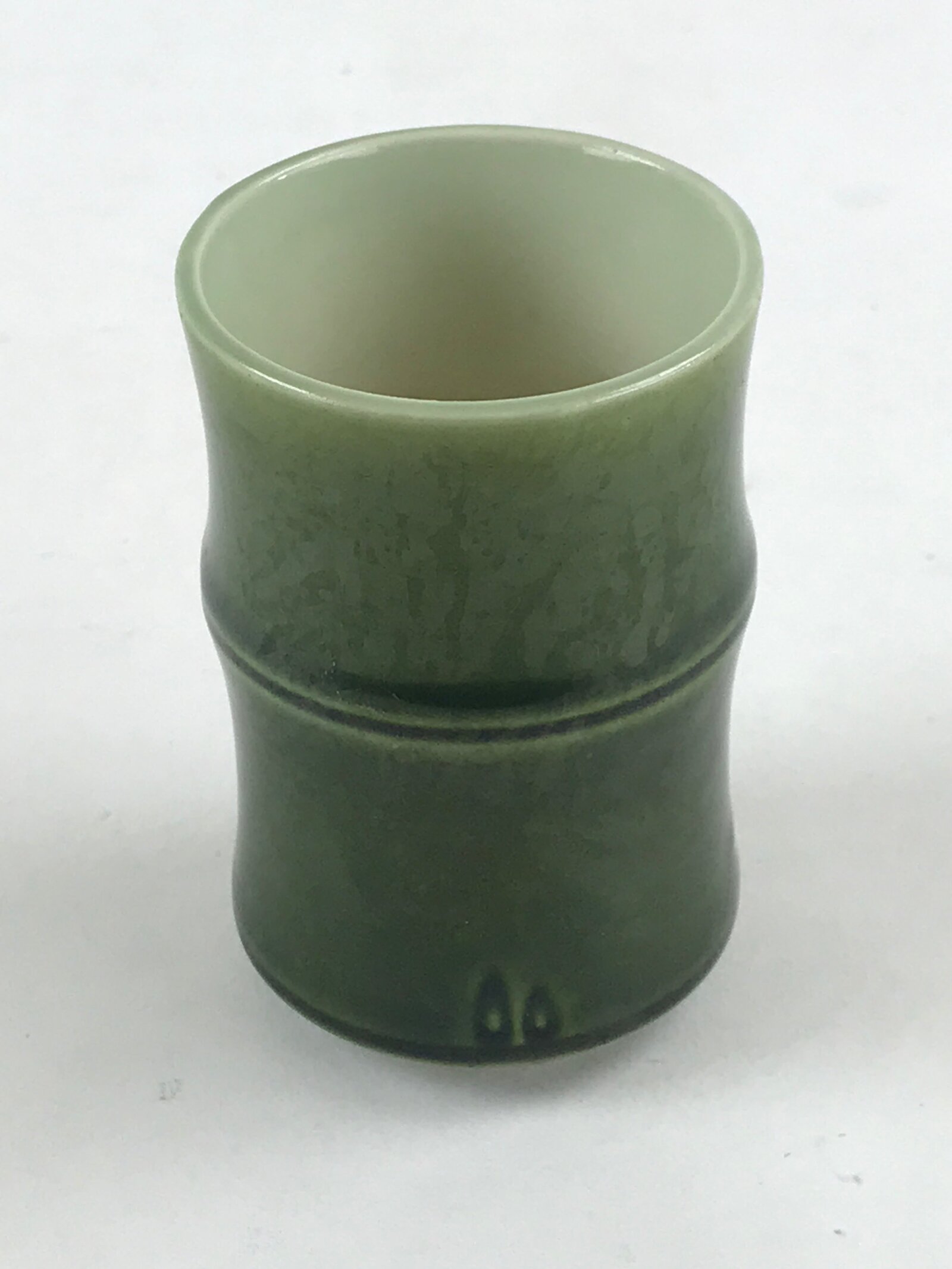 Japanese Ceramic Yunomi Teacup Vtg Pottery Bamboo Shape Green TC354