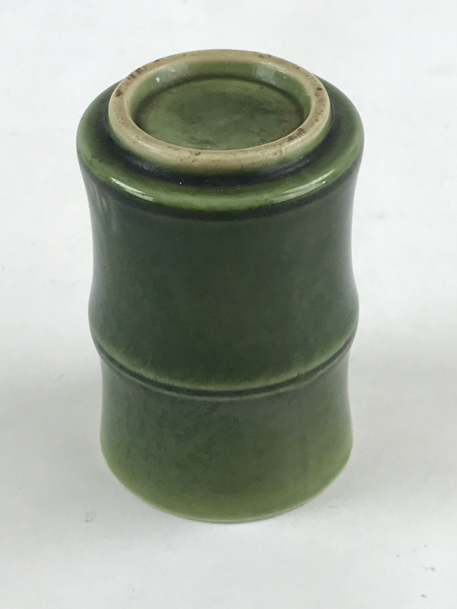 Japanese Ceramic Yunomi Teacup Vtg Pottery Bamboo Shape Green TC354