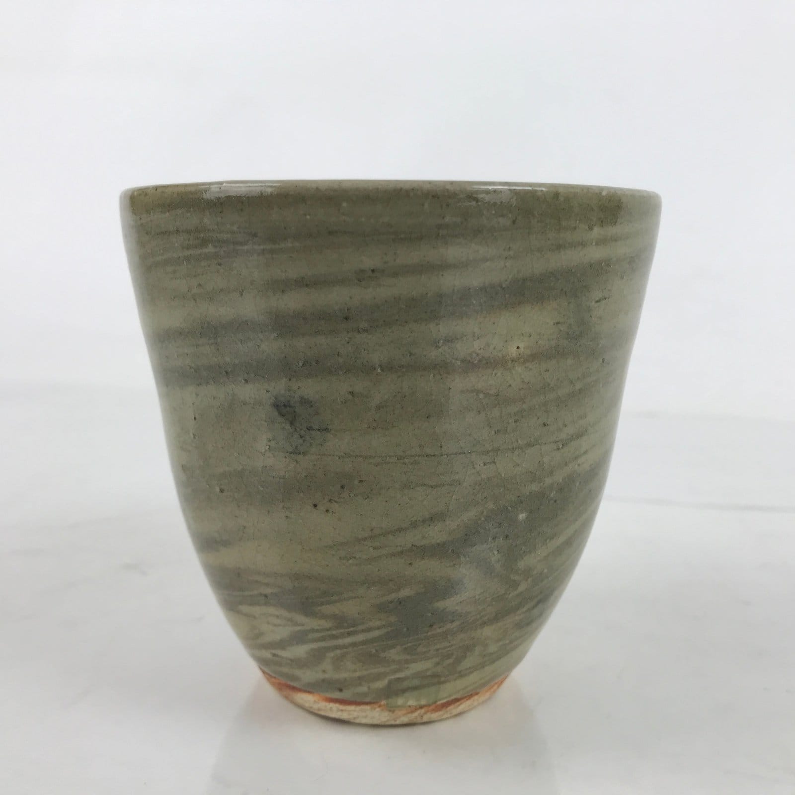 Japanese Ceramic Yunomi Teacup Vtg Pottery Large Green Swirl Sencha TC518