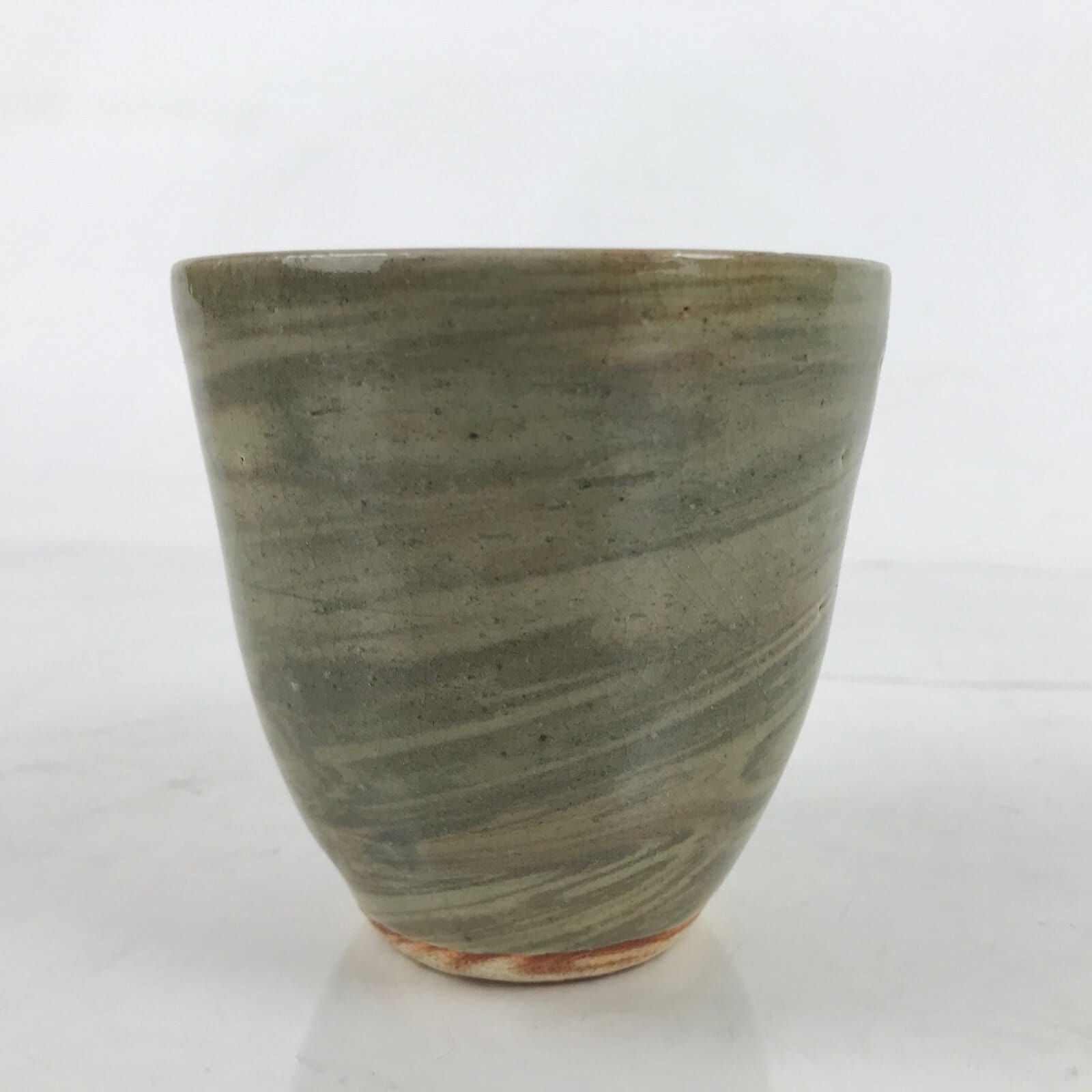 Japanese Ceramic Yunomi Teacup Vtg Pottery Large Green Swirl Sencha TC518