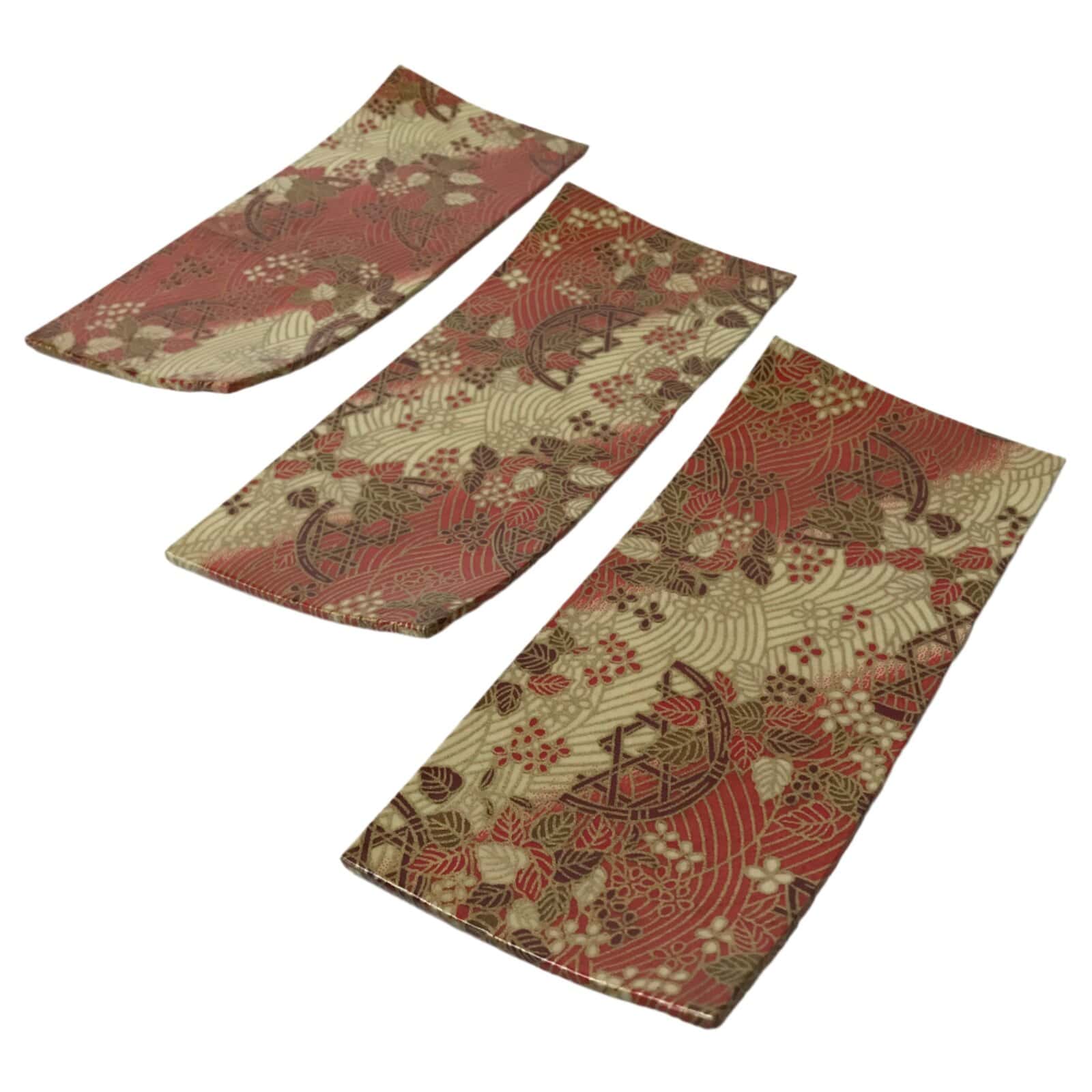 Japanese Chiyogami Paper Oshibori-Oki Wet Towel Tray 3pc Holder Red Gold L389