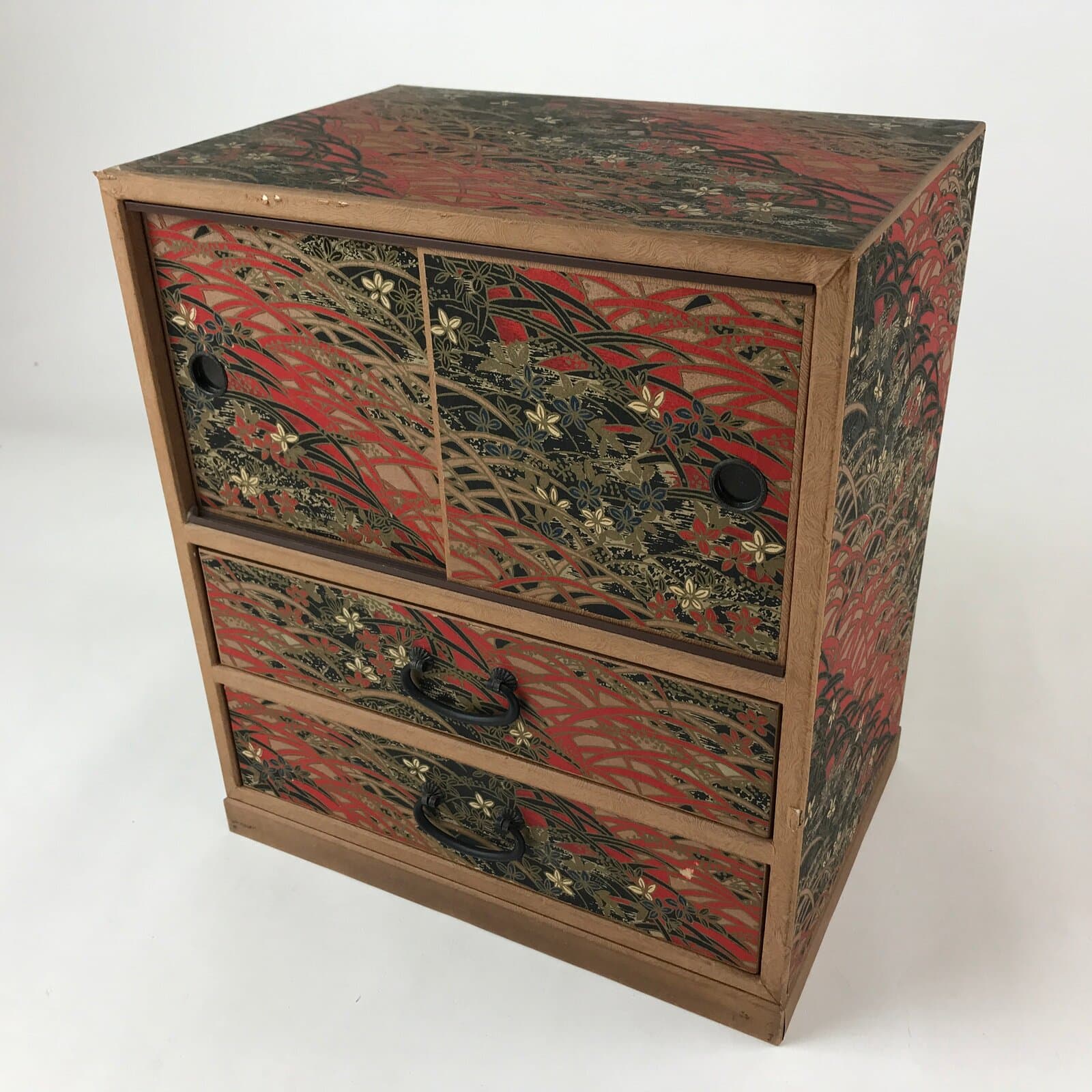 Japanese Chiyogami Paper Sewing Box Vtg Haribako Tansu 4 Drawers Flowers T360