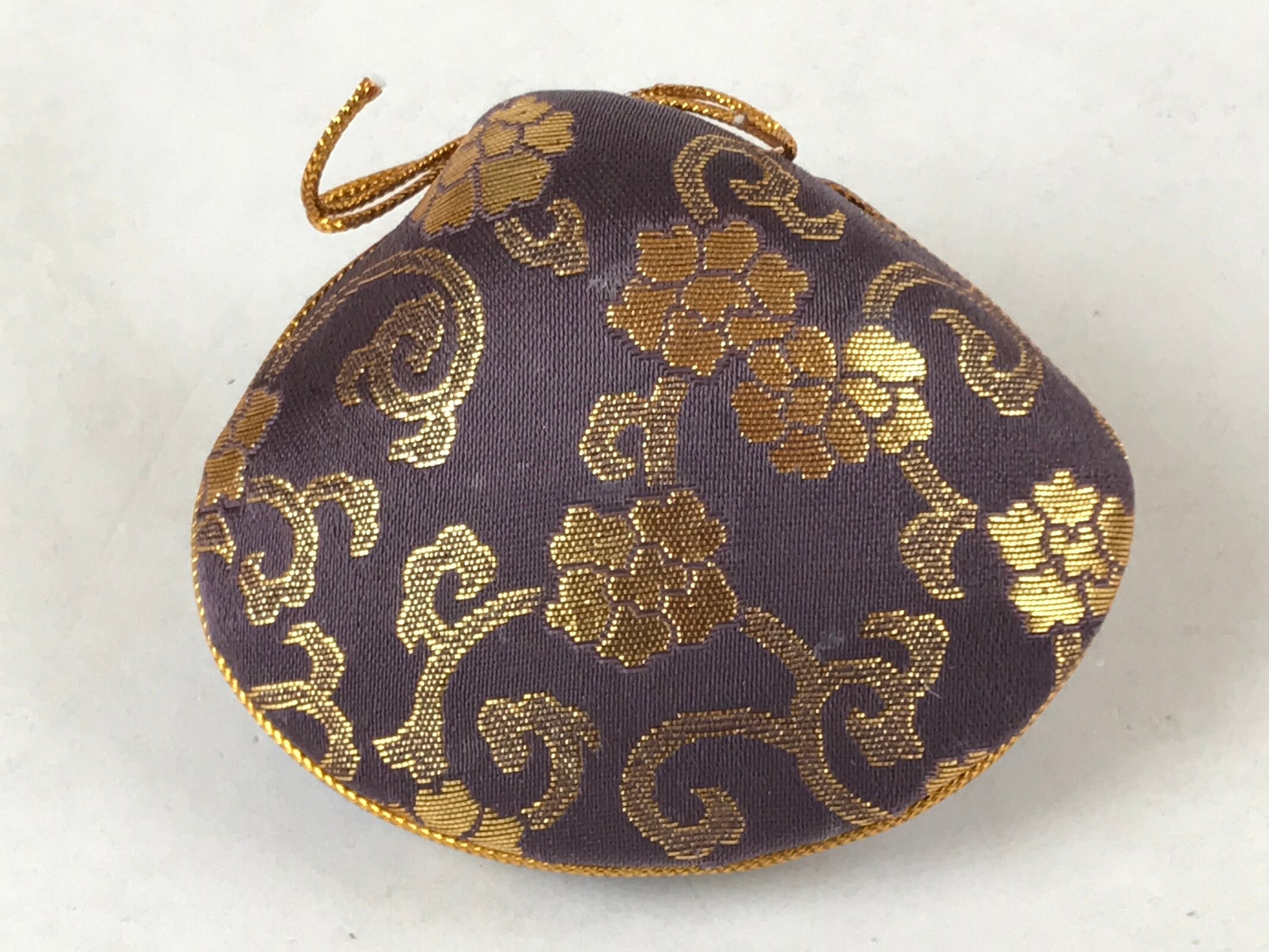 Japanese Clamshell Silk Kimono Hina Doll Vtg Girls Festival Purple Gold ID552