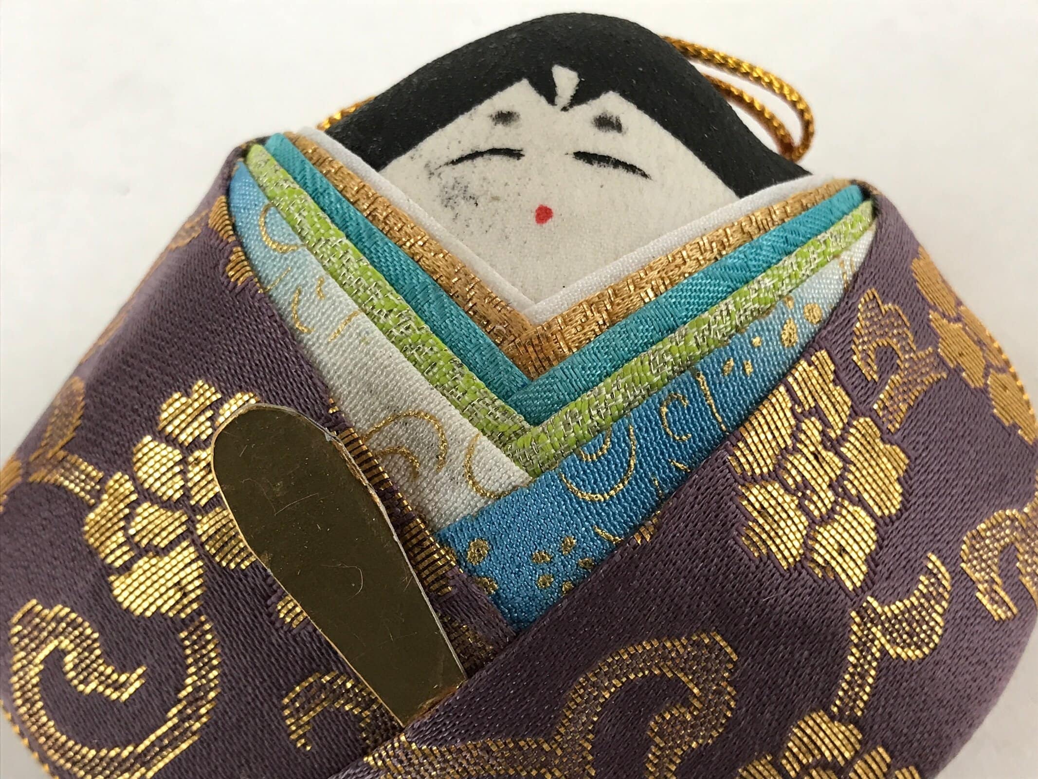 Japanese Clamshell Silk Kimono Hina Doll Vtg Girls Festival Purple Gold ID552