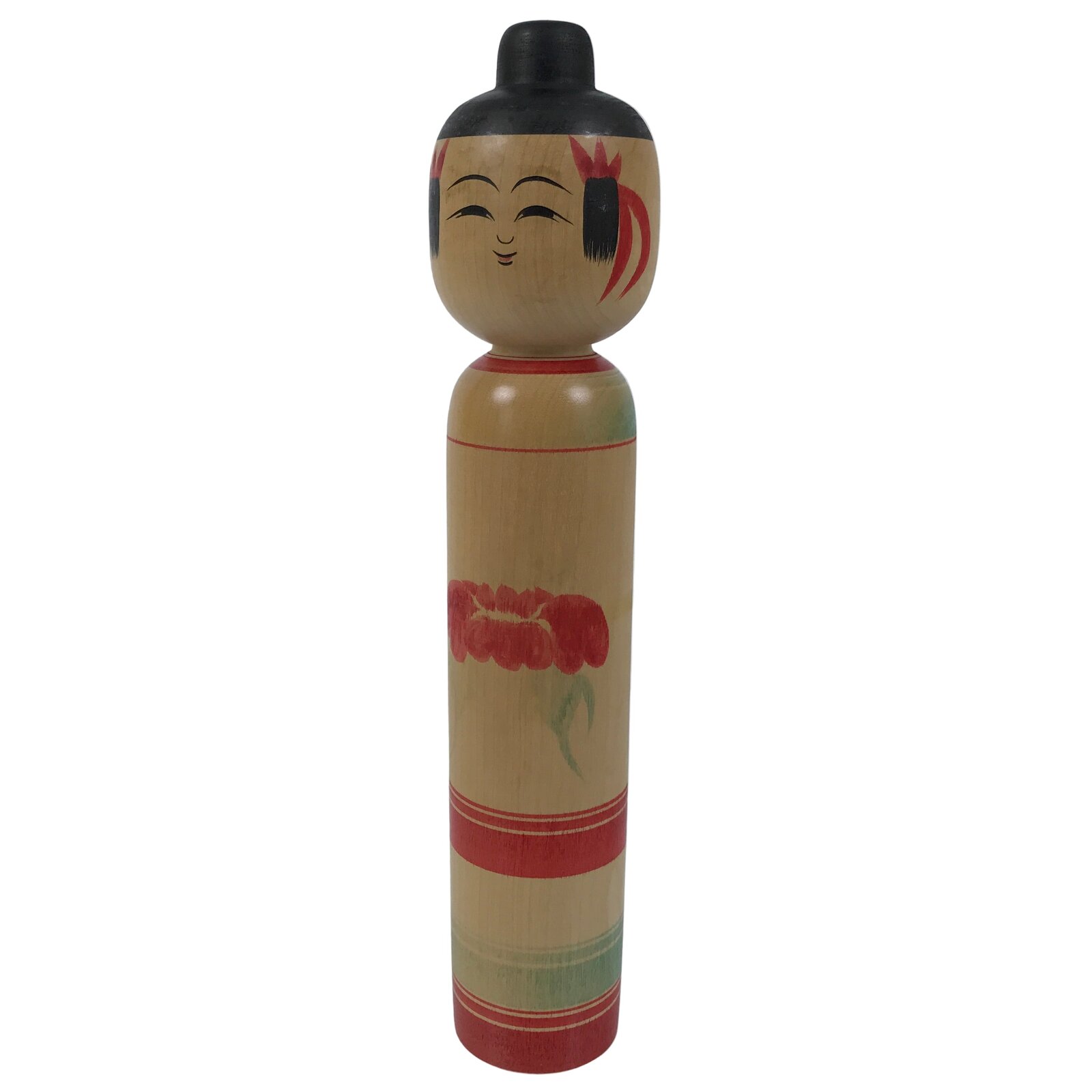 Japanese Classic Wooden Kokeshi Doll Vtg Black Red Brown Traditional Craft KF768