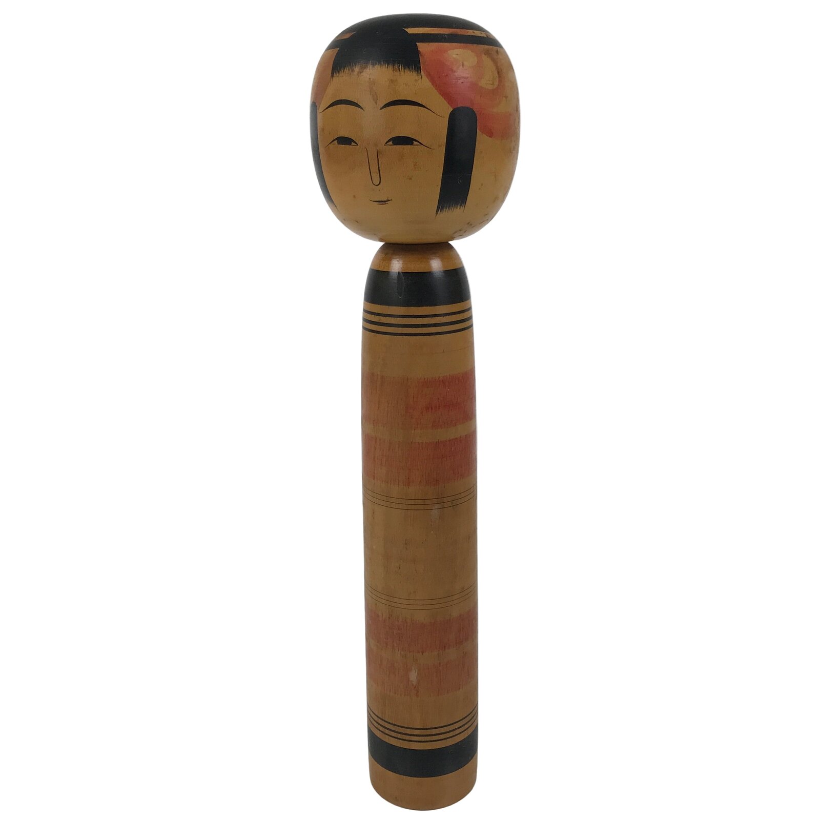 Japanese Classic Wooden Kokeshi Doll Vtg Black Red Brown Traditional Craft KF769
