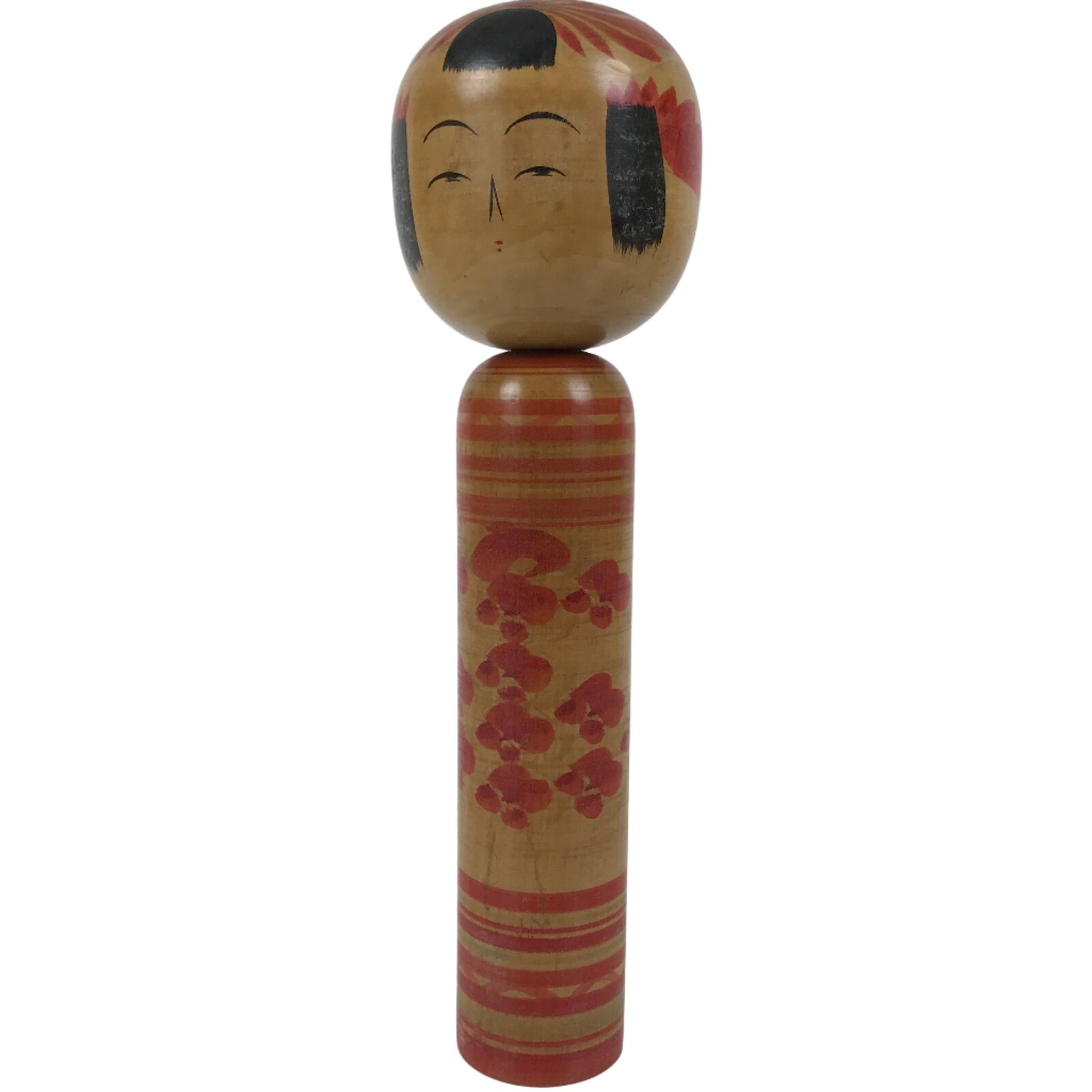 Japanese Classic Wooden Kokeshi Doll Vtg Black Red Brown Traditional Craft KF778