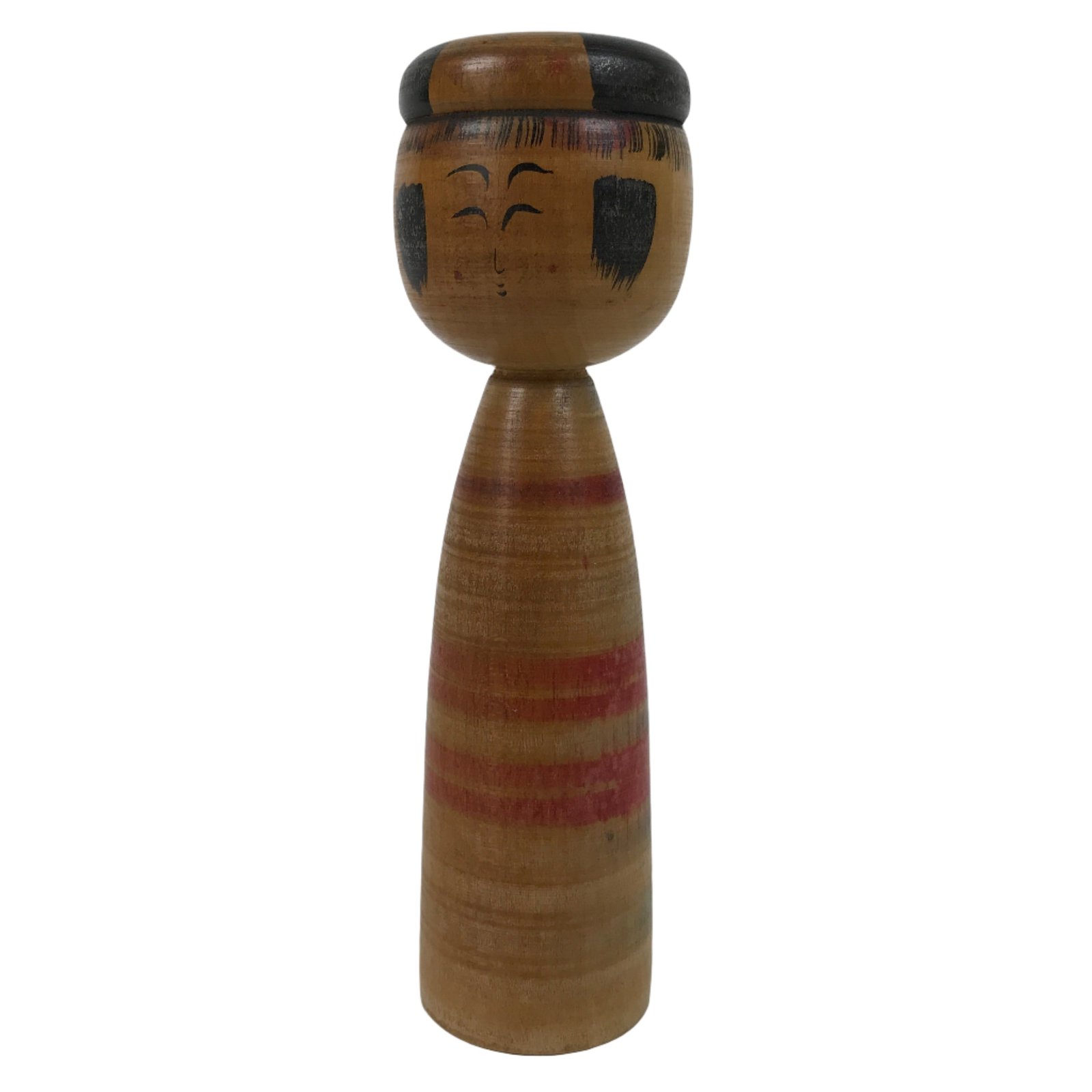 Japanese Classic Wooden Kokeshi Doll Vtg Black Red Brown Traditional Craft KF784