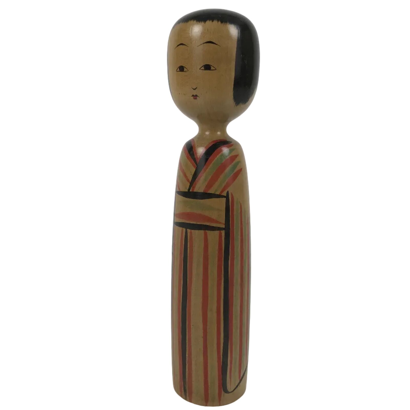 Japanese Classic Wooden Kokeshi Doll Vtg Black Red Brown Traditional Craft KF790