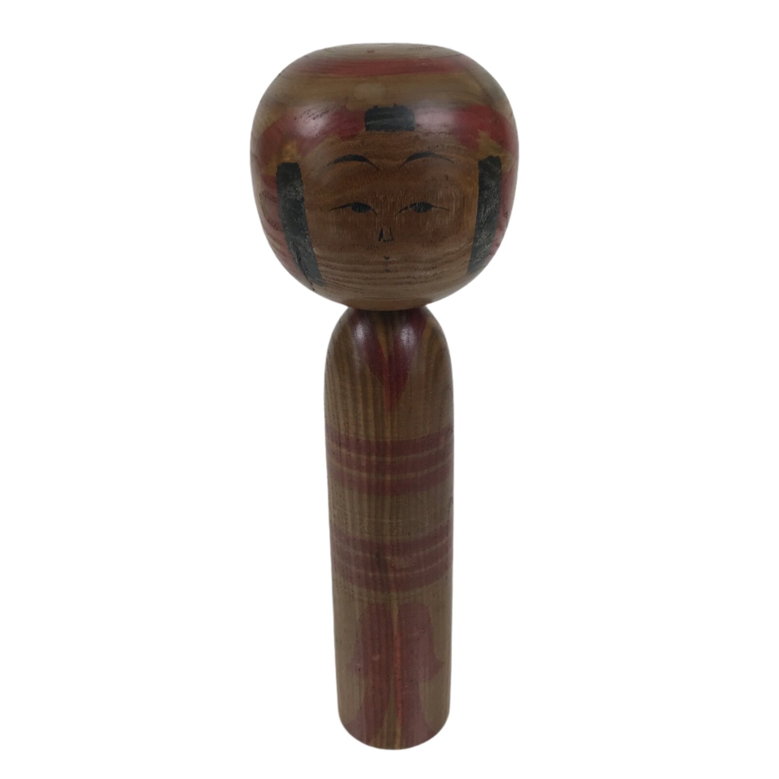 Japanese Classic Wooden Kokeshi Doll Vtg Hair Hime Cut Red Black Kimono KF738