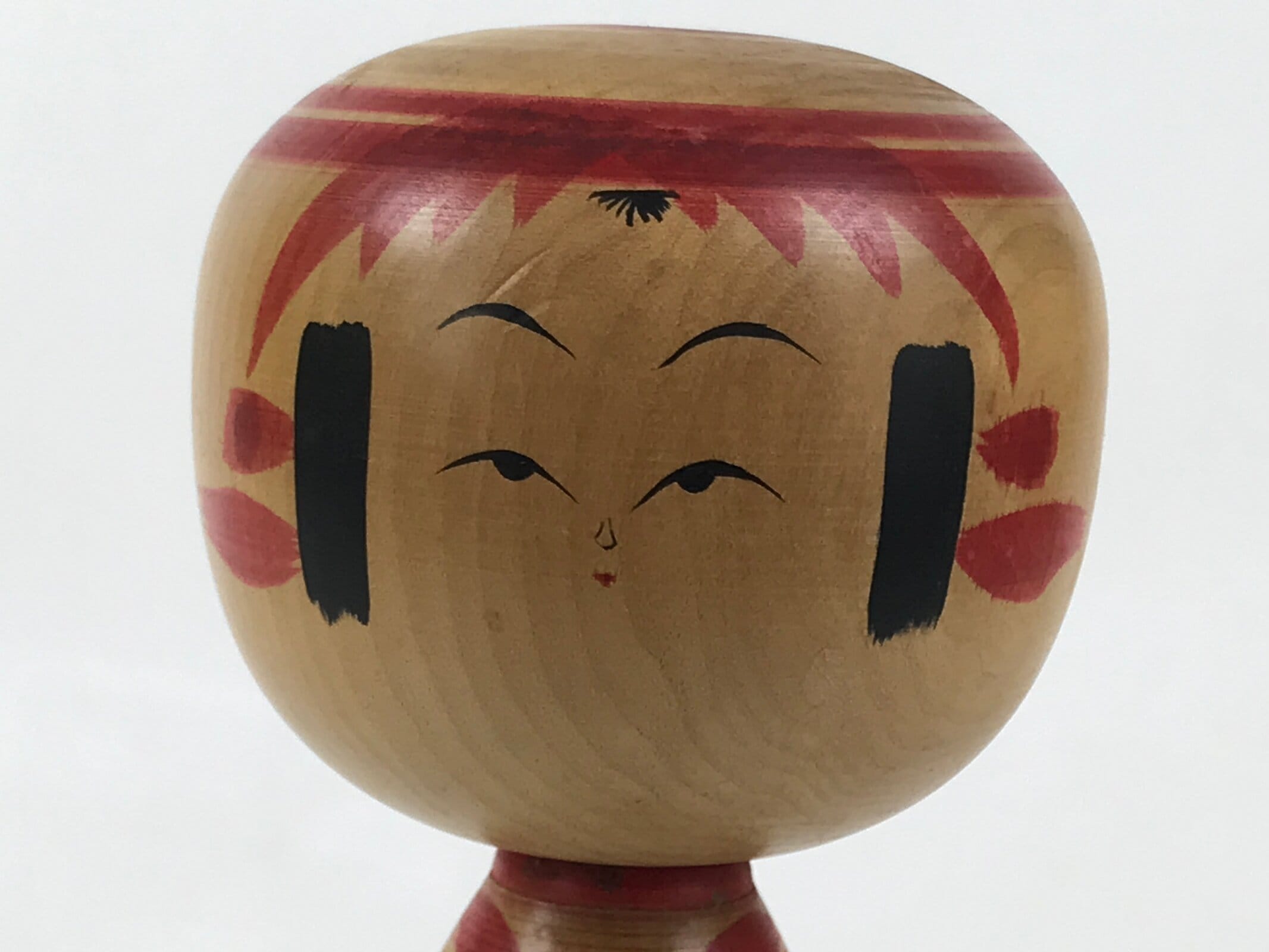 Japanese Classic Wooden Kokeshi Doll Vtg Hair Hime Cut Red Black Kimono KF739