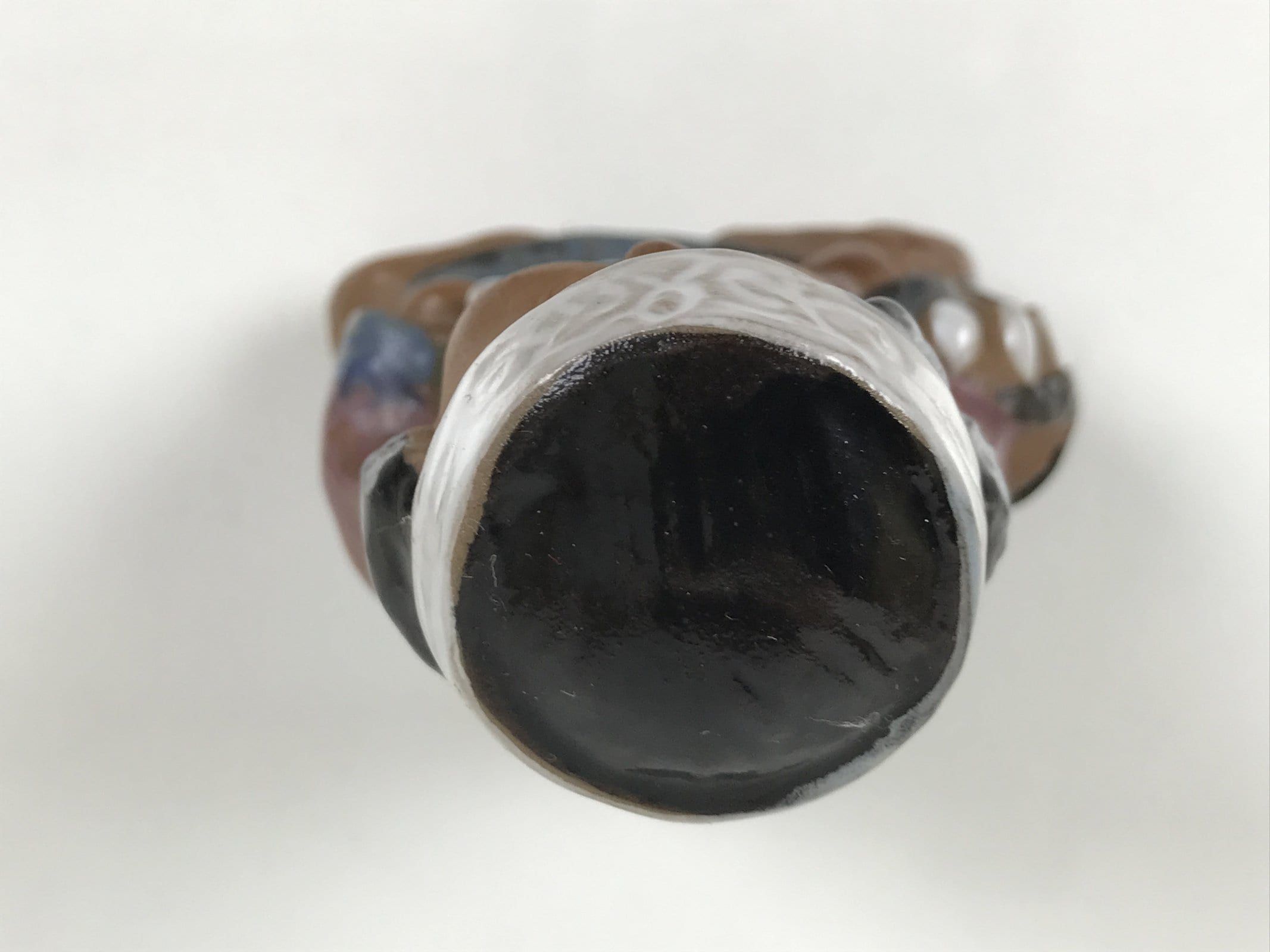 Japanese Clay Bell Ainu Girl Dorei Vtg Tsuchi-Suzu Black Brown Blue Glaze DR601
