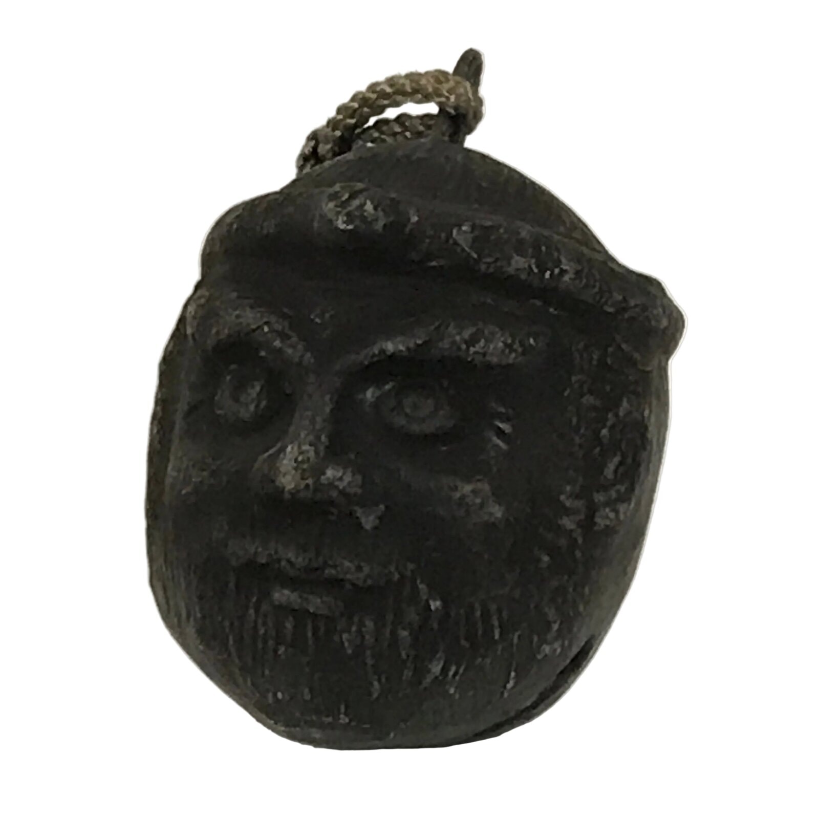 Japanese Clay Bell Dorei Ainu Man Vtg Tsuchi-Suzu Hokkaido Unglazed Black DR614