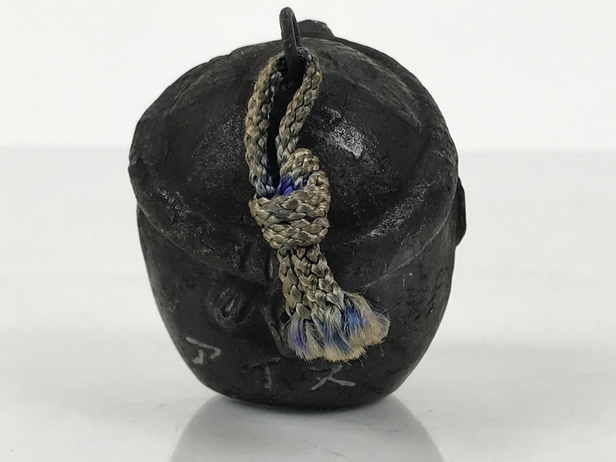 Japanese Clay Bell Dorei Ainu Man Vtg Tsuchi-Suzu Hokkaido Unglazed Black DR614