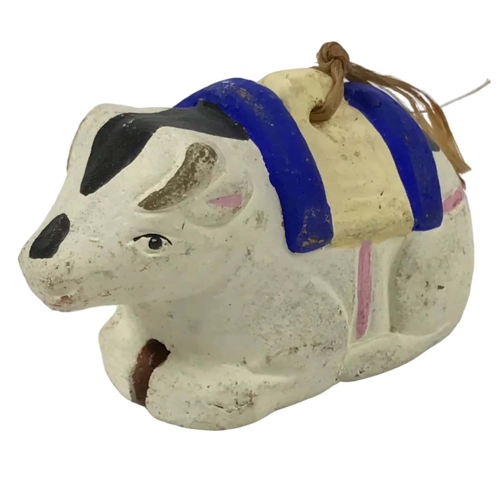 Japanese Clay Bell Dorei Cow Vtg Tsuchi-Suzu Zodiac Animal Ushi White DR628