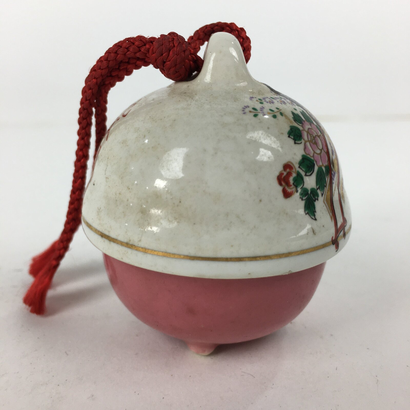 Japanese Clay Bell Dorei Kutani Ware Vtg Ceramic Doll Rickshaw Flower DR353
