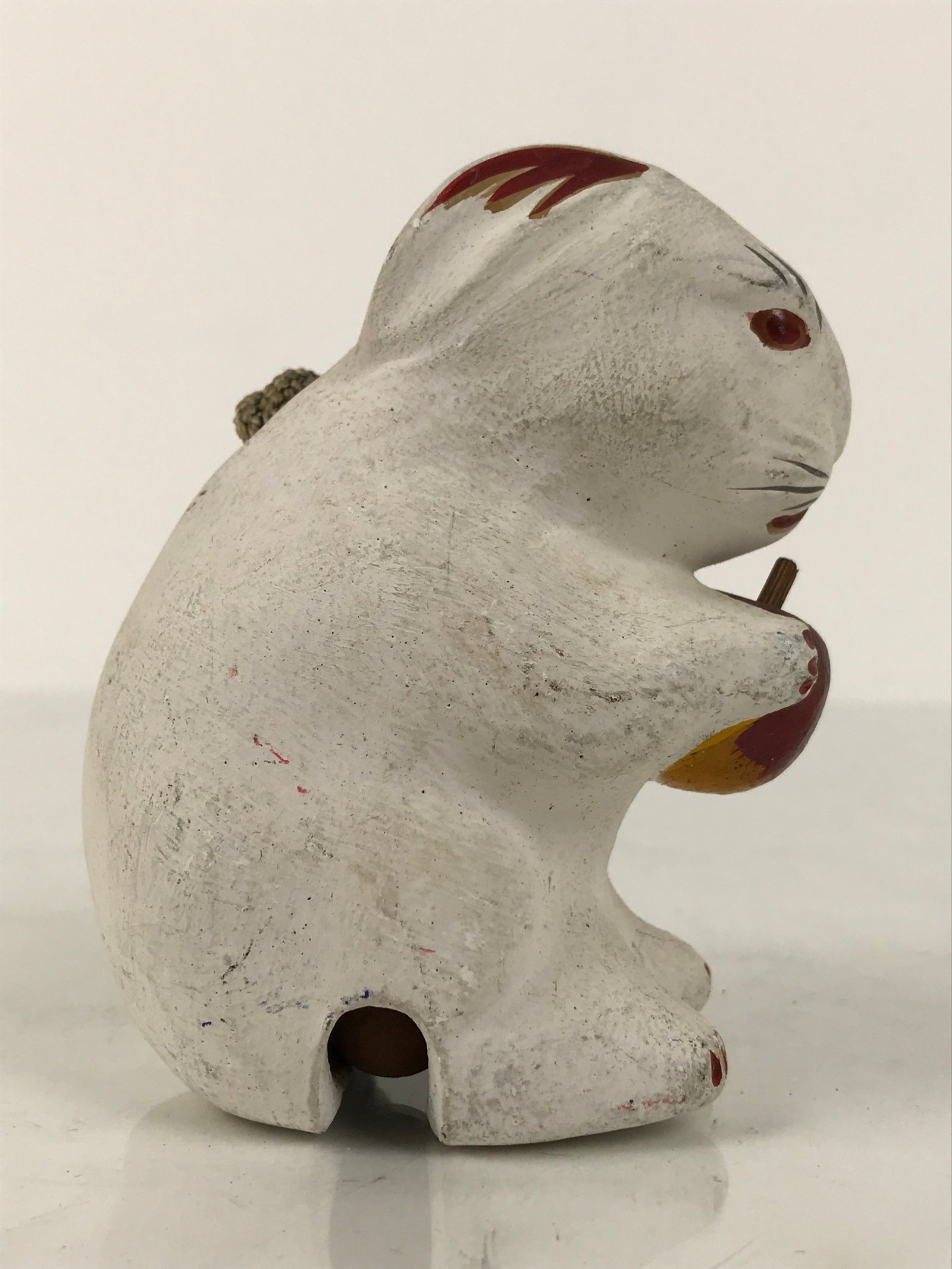 Japanese Clay Bell Dorei Rabbit Vtg Tsuchi-Suzu Zodiac Animal Usagi White DR602