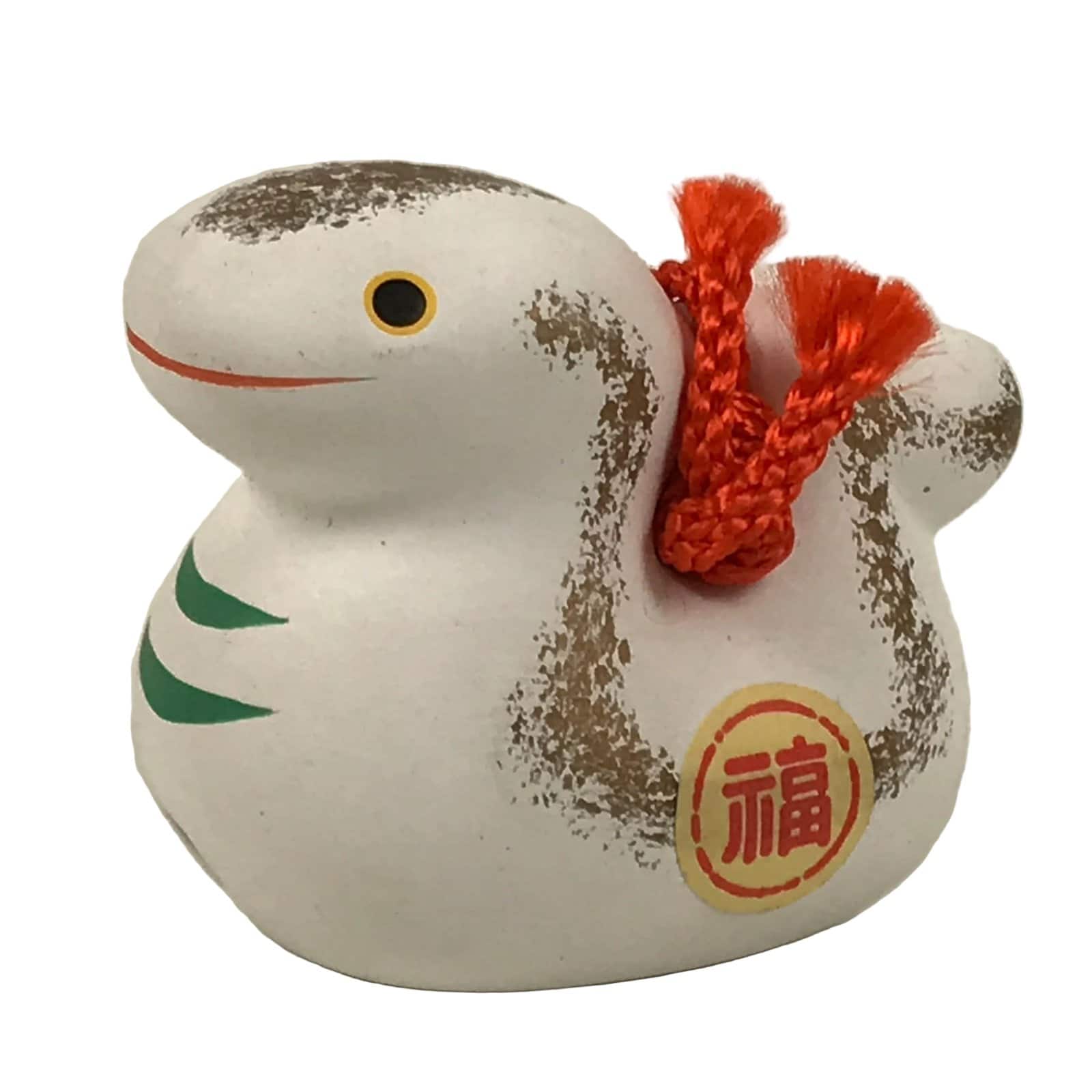 Japanese Clay Bell Dorei Snake Vtg Tsuchi-Suzu Zodiac Animal Hebi White DR615