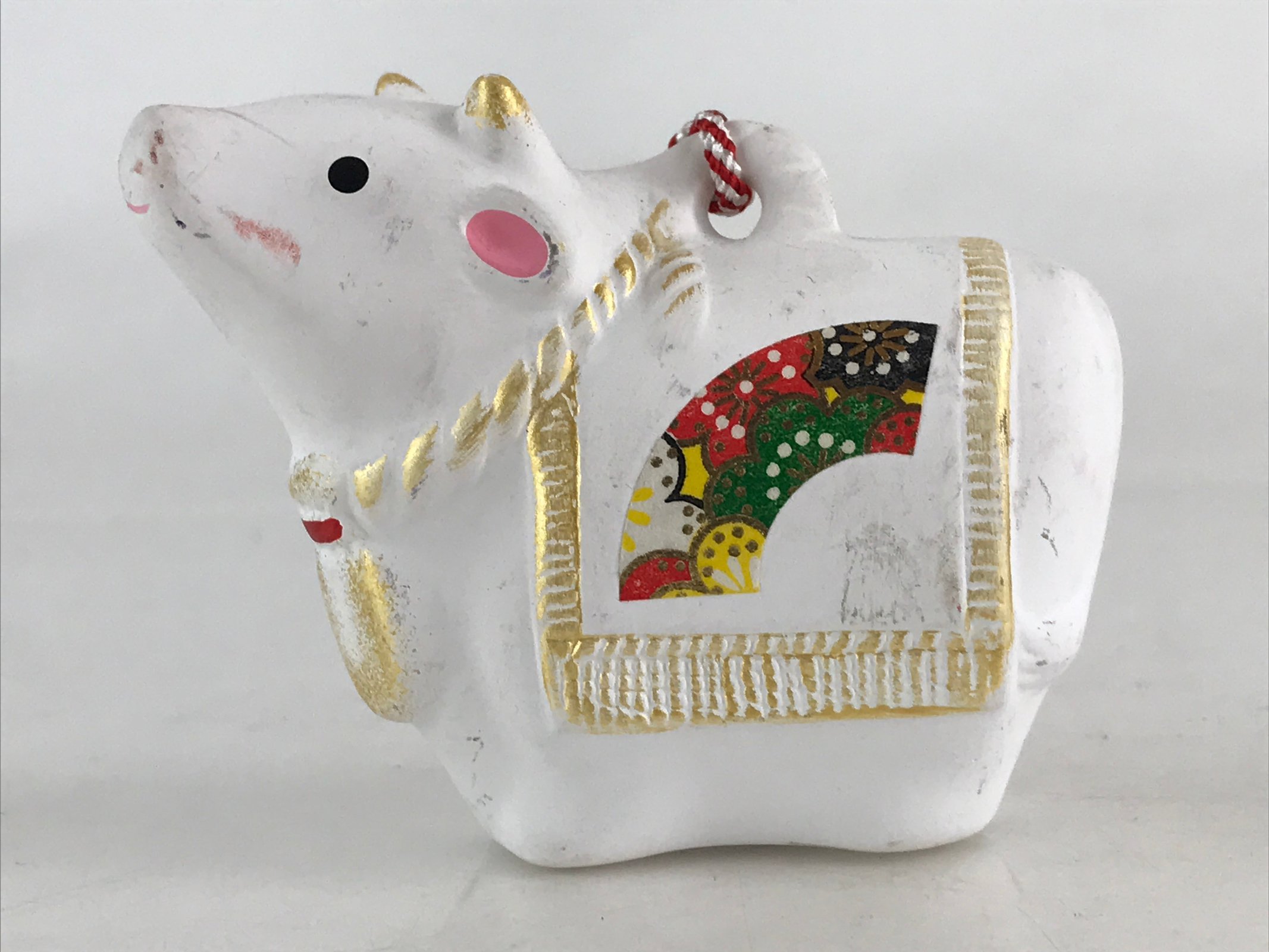 Japanese Clay Bell Dorei Tsuchi-Suzu Ceramic Doll Zodiac Symbol Cow Amulet DR441