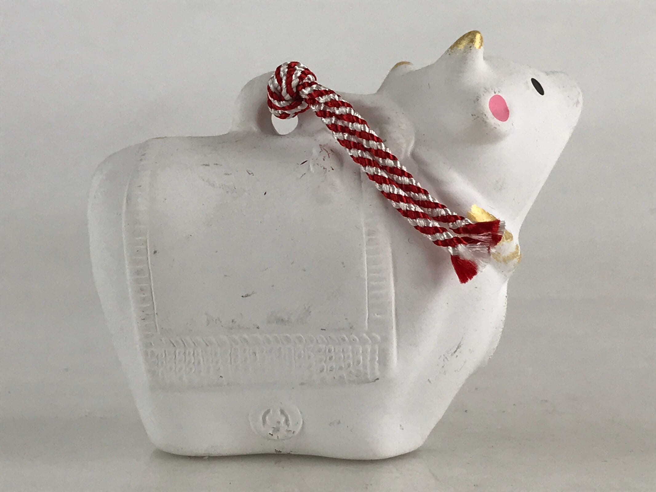 Japanese Clay Bell Dorei Tsuchi-Suzu Ceramic Doll Zodiac Symbol Cow Amulet DR441