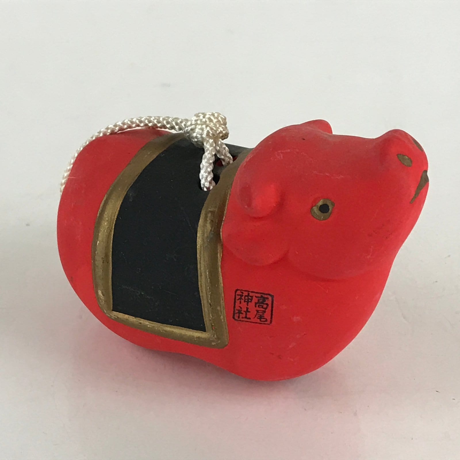 Japanese Clay Bell Dorei Tsuchi-Suzu Ceramic Doll Zodiac Symbol Red Cow Amulet D