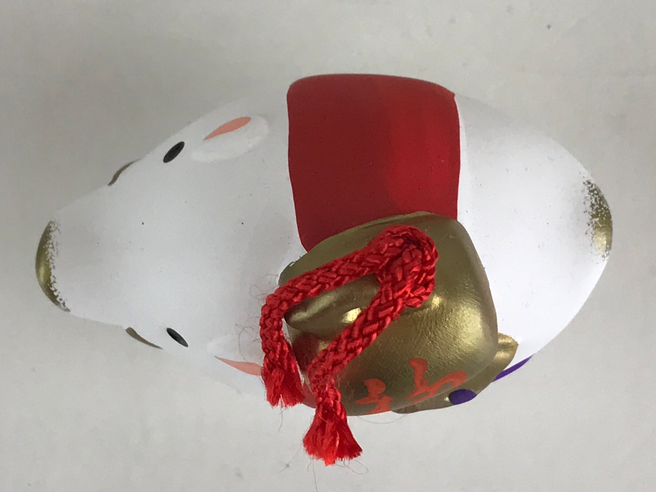 Japanese Clay Bell Dorei Tsuchi-Suzu Ceramic Doll Zodiac White Boar Amulet DR422