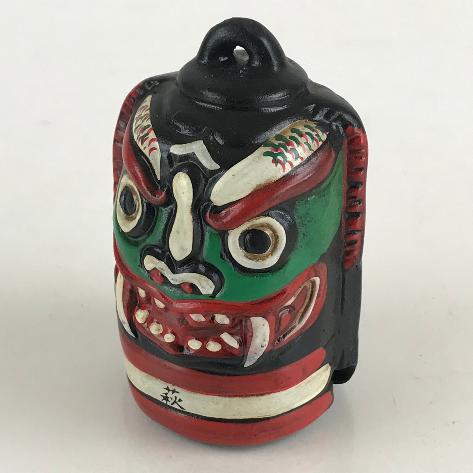 Japanese Clay Bell Dorei Tsuchi-Suzu Ceramic Oni Yozu Demon Vtg Hagi Amulet DR44