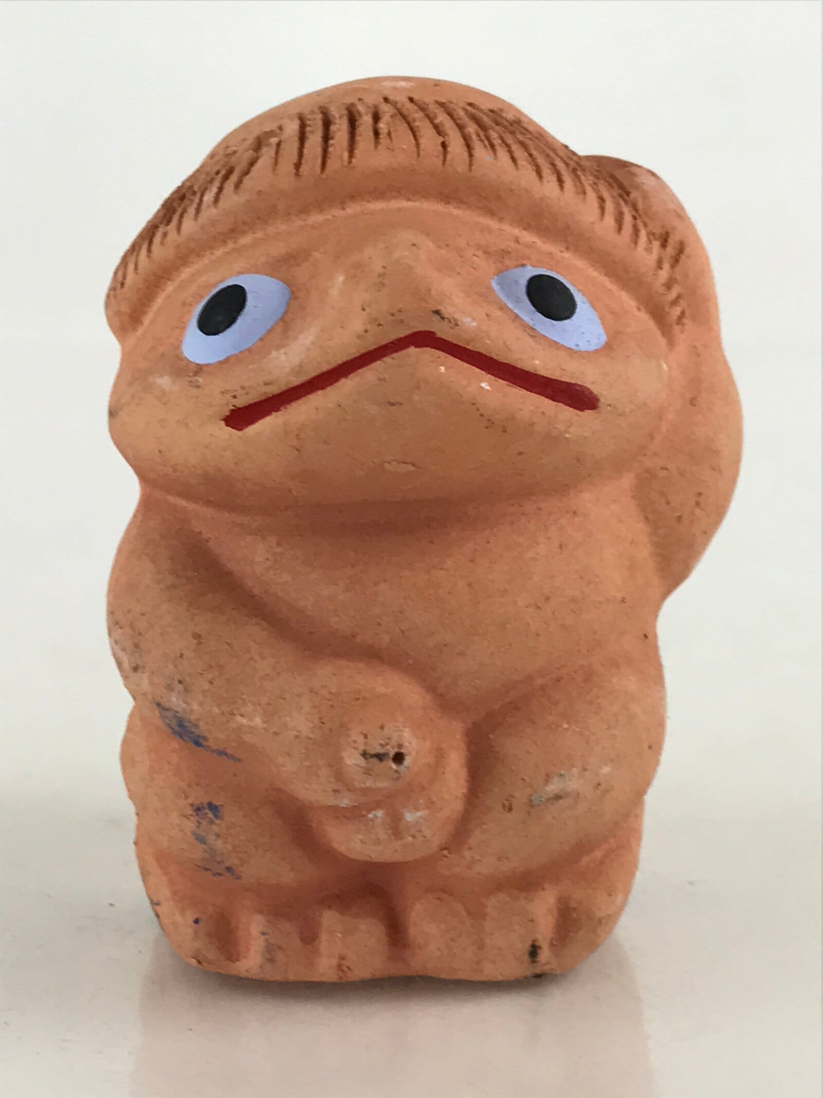 Japanese Clay Bell Dorei Tsuchi-Suzu Ceramic Unglaze Kappa Vtg Amulet Brown DR44