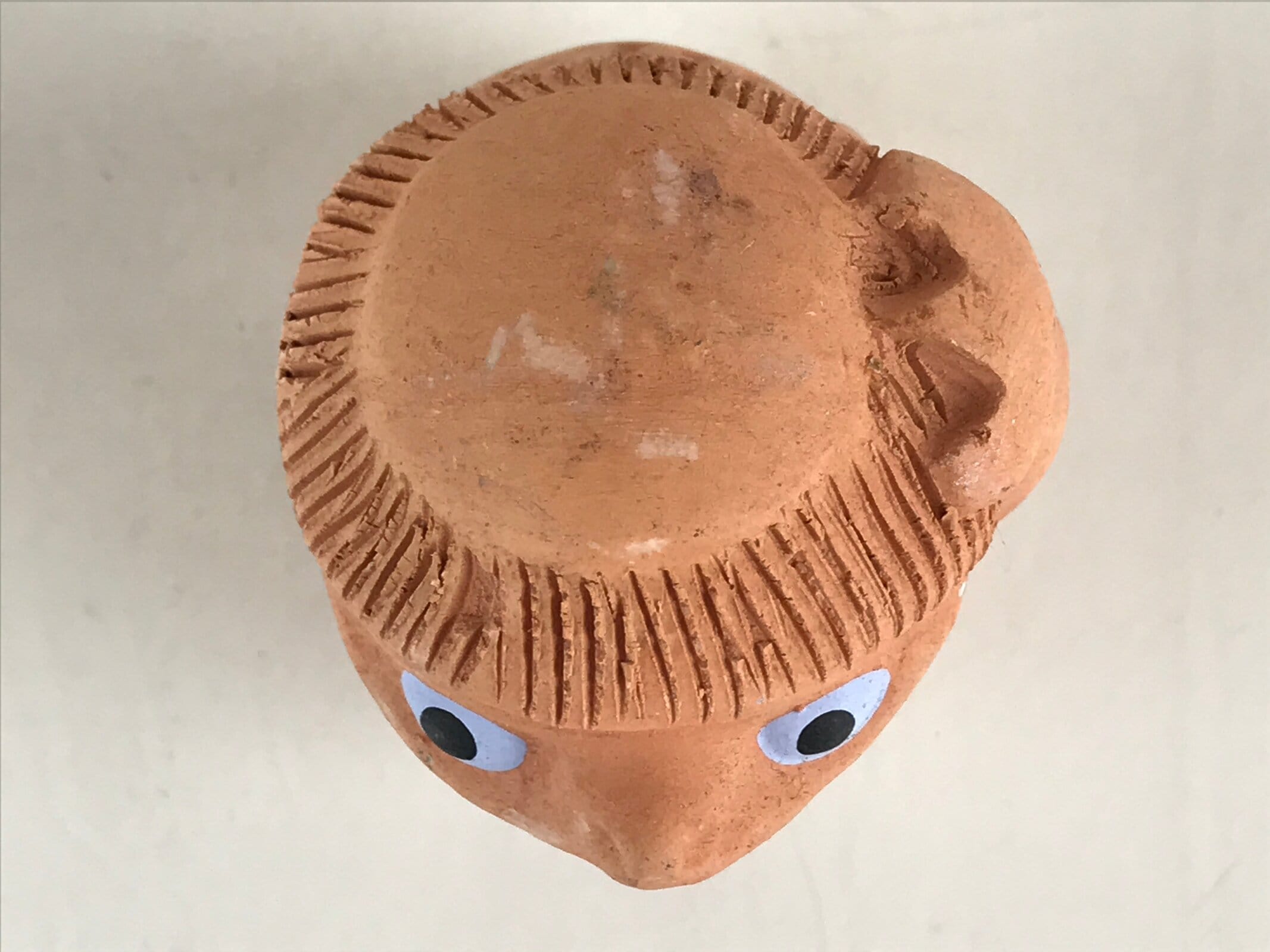 Japanese Clay Bell Dorei Tsuchi-Suzu Ceramic Unglaze Kappa Vtg Amulet Brown DR44