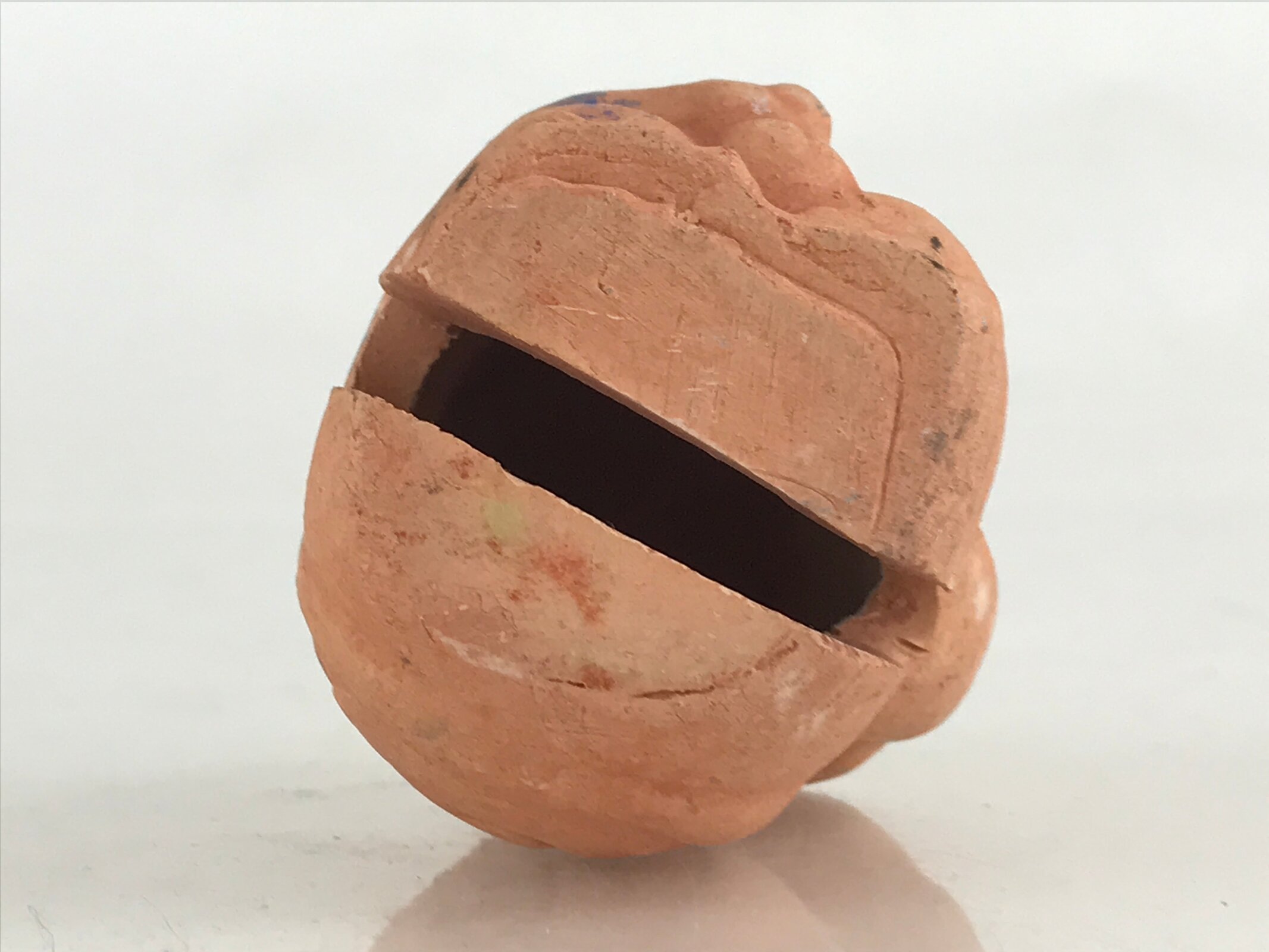 Japanese Clay Bell Dorei Tsuchi-Suzu Ceramic Unglaze Kappa Vtg Amulet Brown DR44