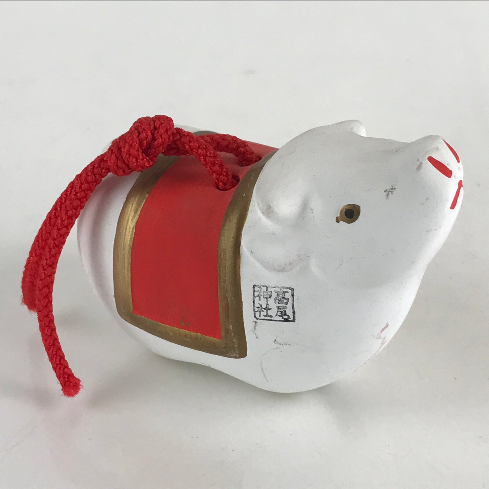 Japanese Clay Bell Dorei Tsuchi-Suzu Doll Zodiac Symbol White Cow Amulet DR438