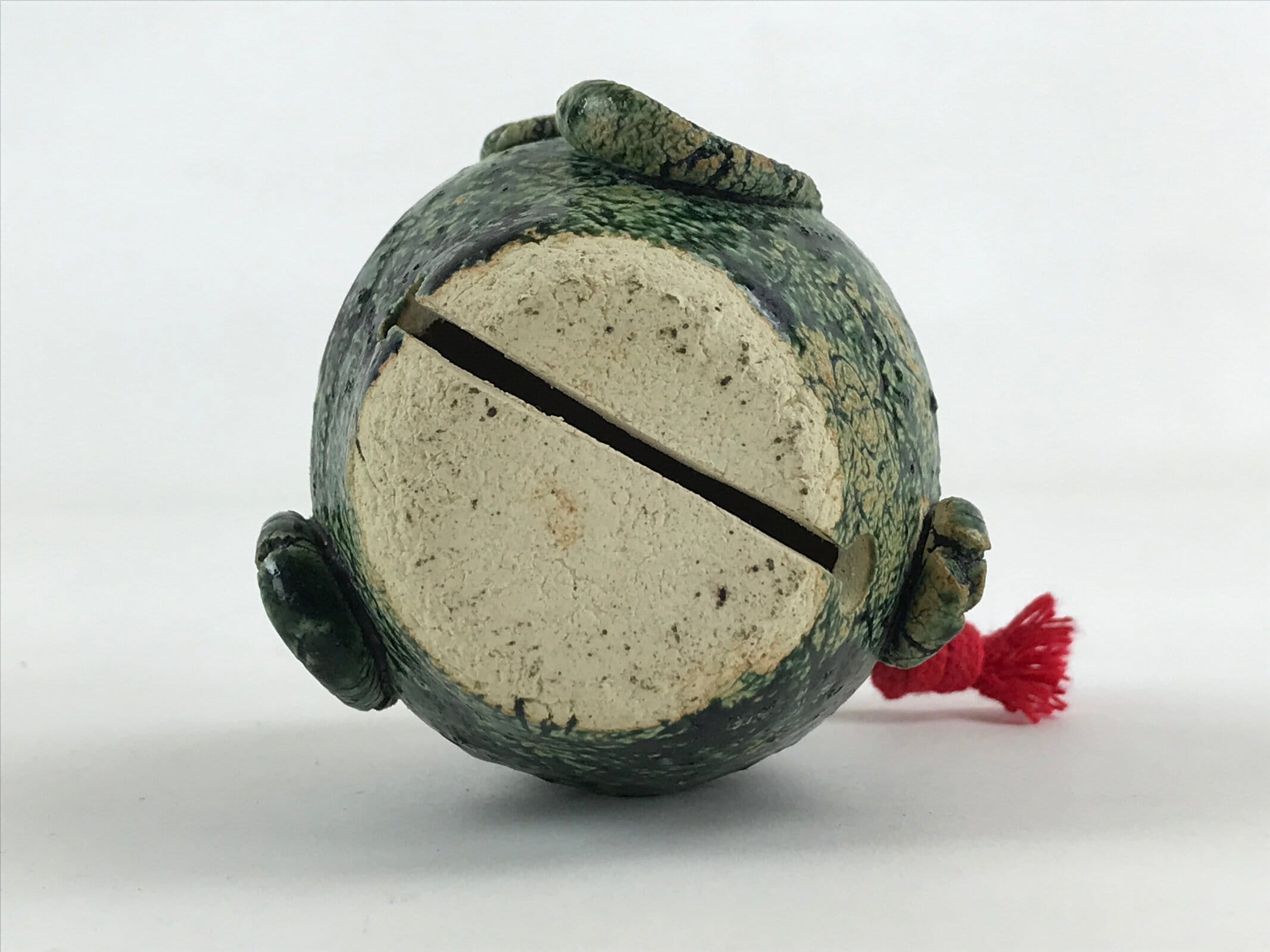 Japanese Clay Bell Dorei Tsuchi-Suzu Owl Vtg Green String Amulet DR473